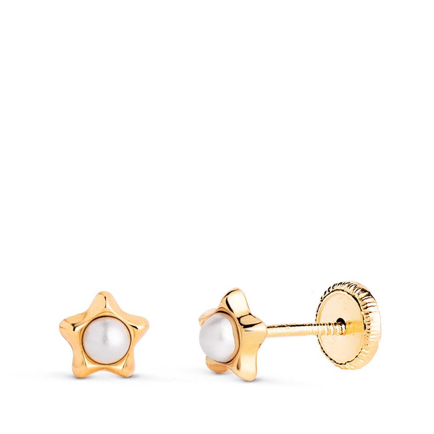 Boucles d'oreilles Étoile en Or Jaune 18K avec Perles de 2,4 mm Mesure: 5 X 5 mm Fermoir a Vis