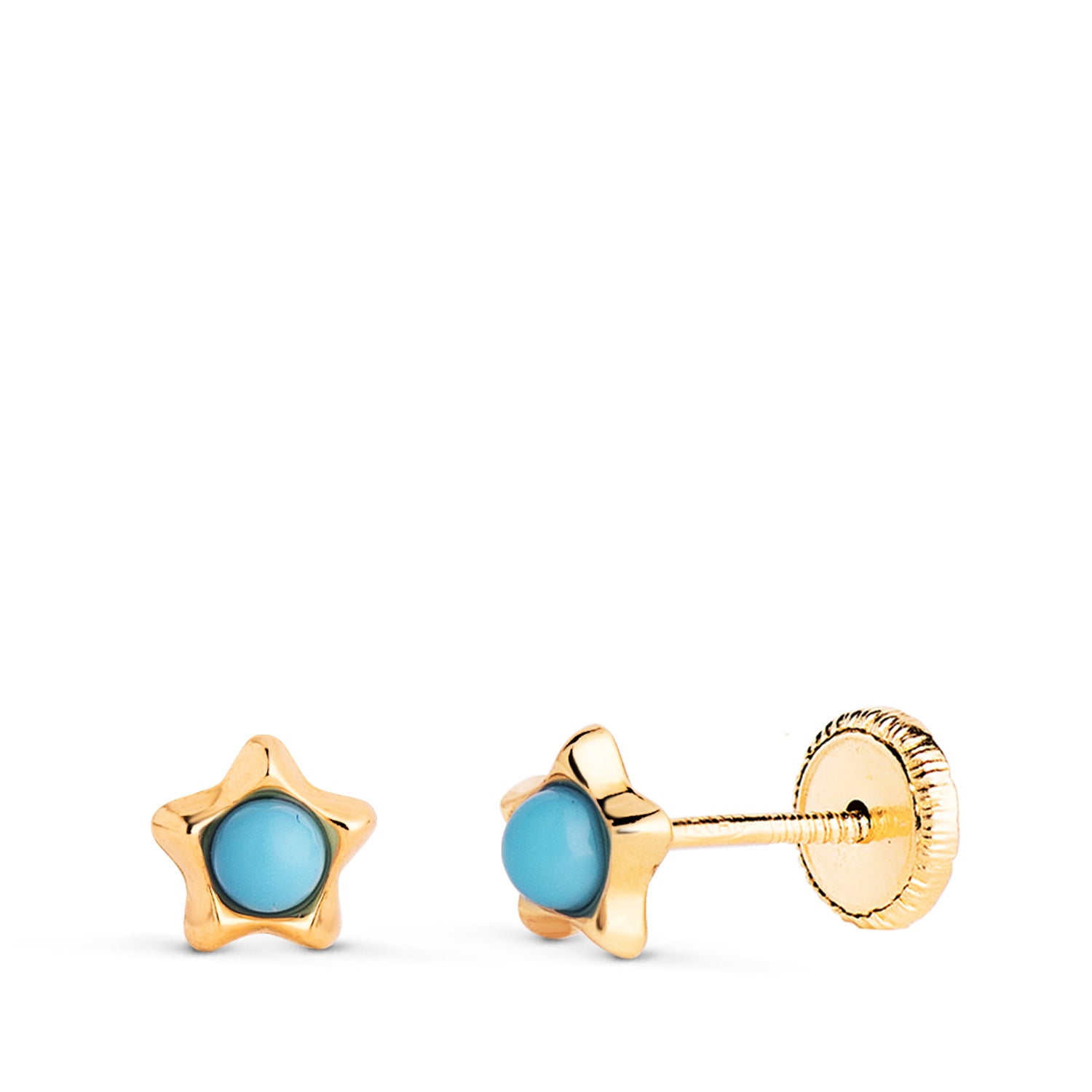 Boucles d'oreilles Étoile en Or Jaune 18K avec Turquoise 2,4MM Mesure: 5 X 5MM Fermoir a Vis