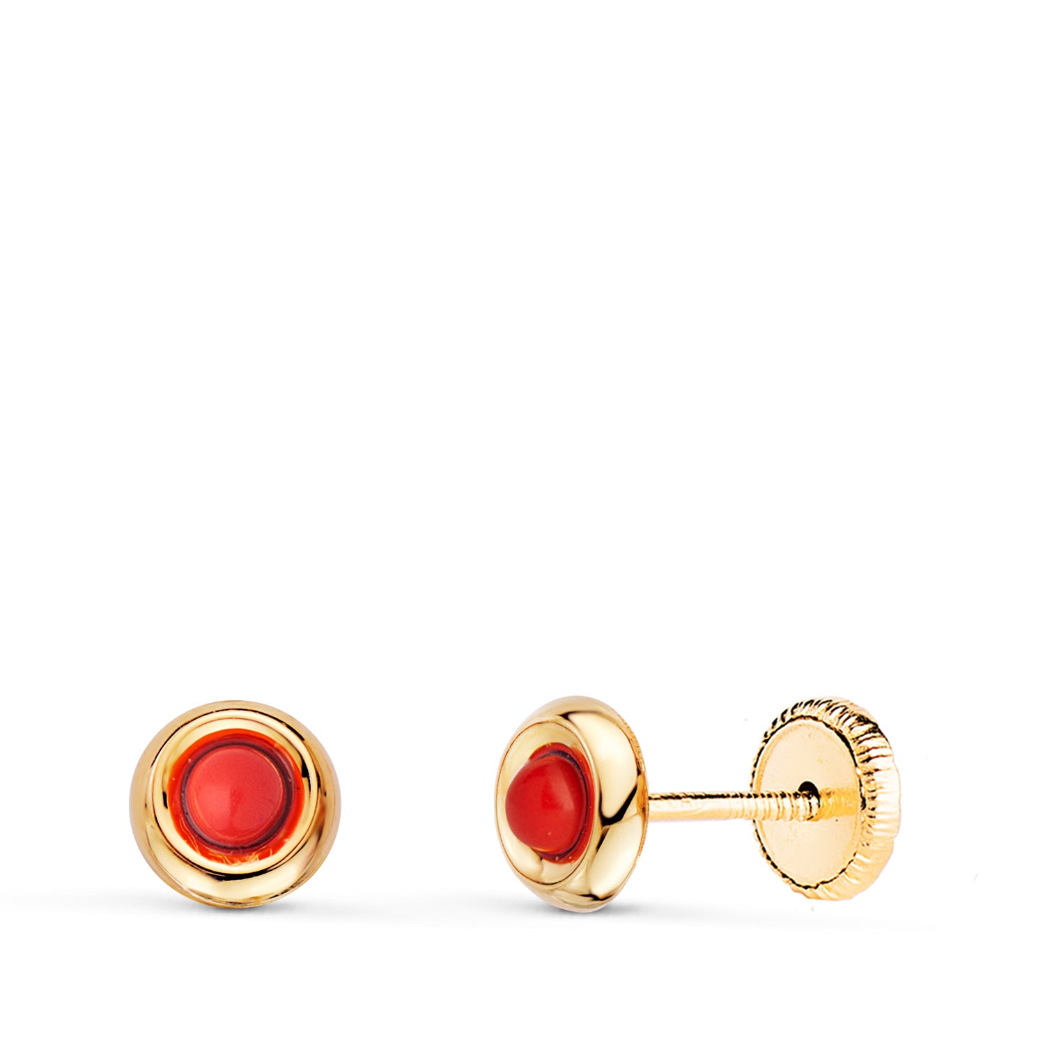 Boucles d'oreilles Rondes Or Jaune 18K avec Corail 2MM Largeur: Fermoir à Vis 5MM