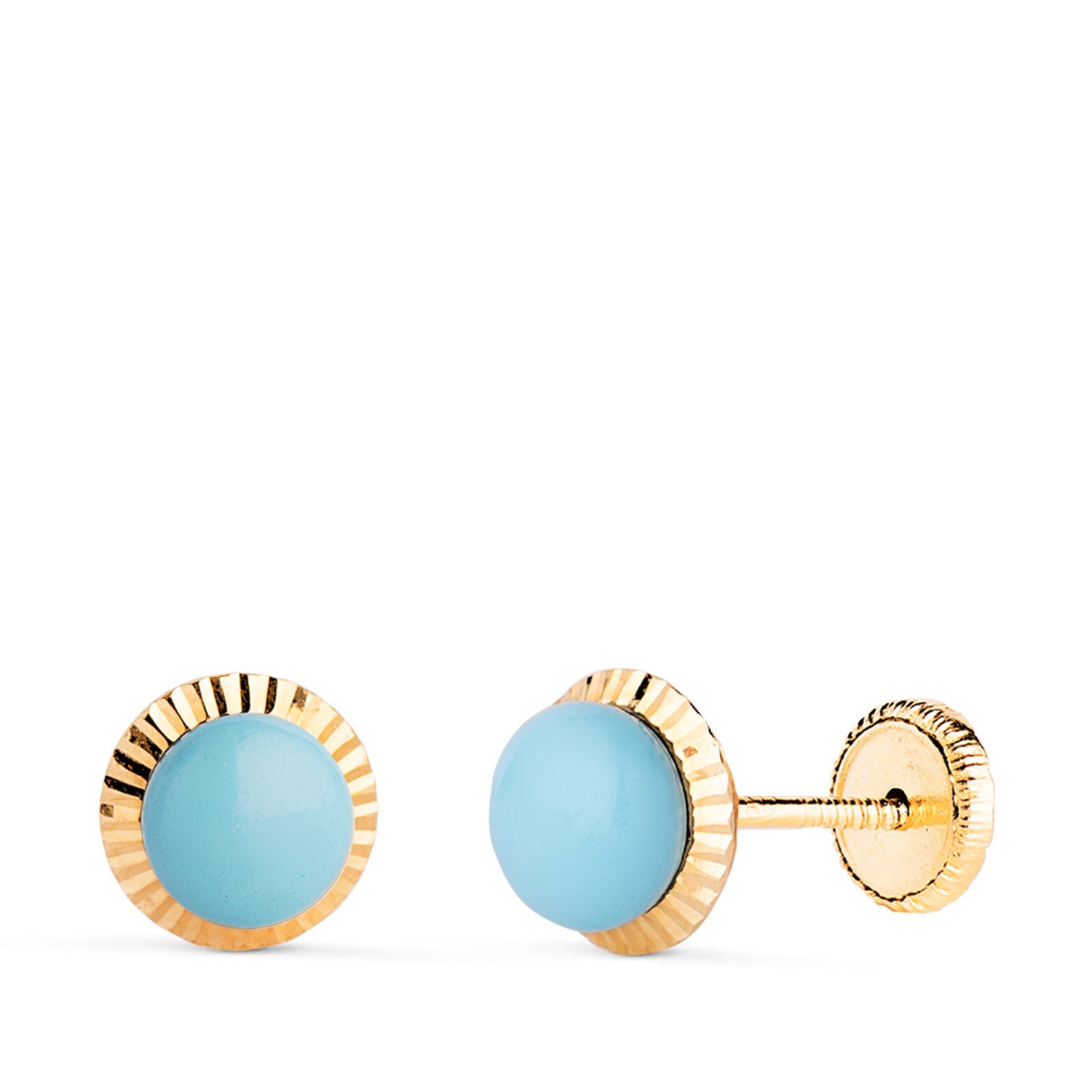 18K Boucles d'oreilles Or Jaune Turquoise Facettée 7 mm Fermoir a Vis