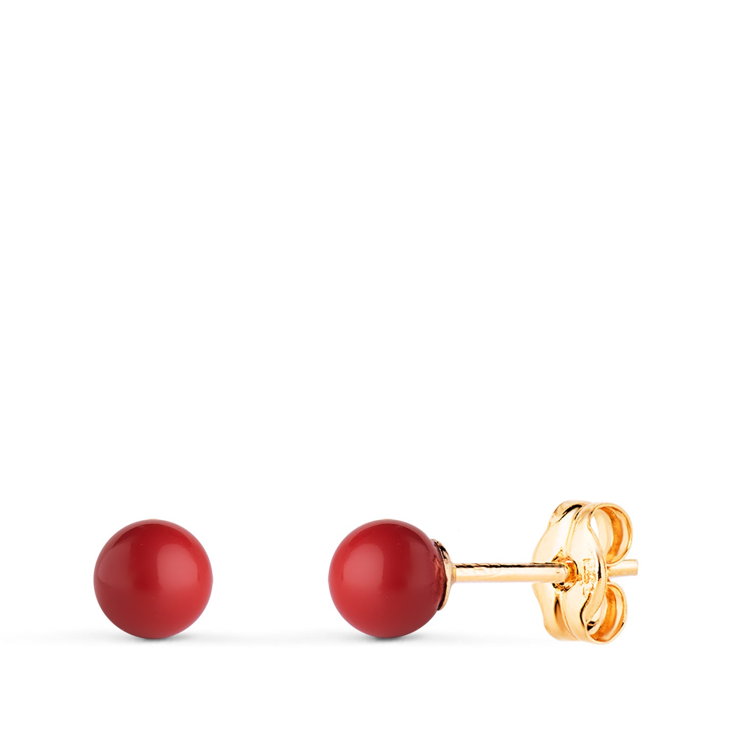 Boucles d'oreilles en Or Jaune 18K avec Corail et Coquillage Taille : 4 mm Fermoir Poussettes Papillon