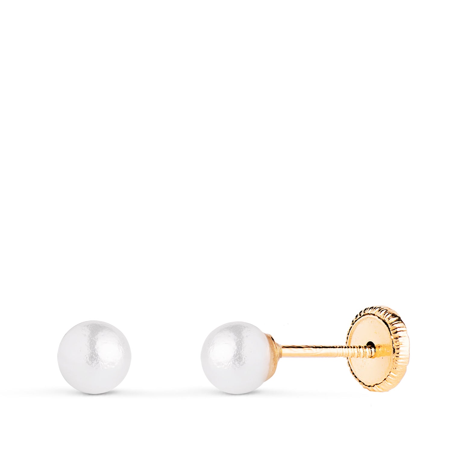 Boucles d'oreilles Perles en Or Jaune 18K avec Coquillage Taille : 4 mm Fermoir a Vis