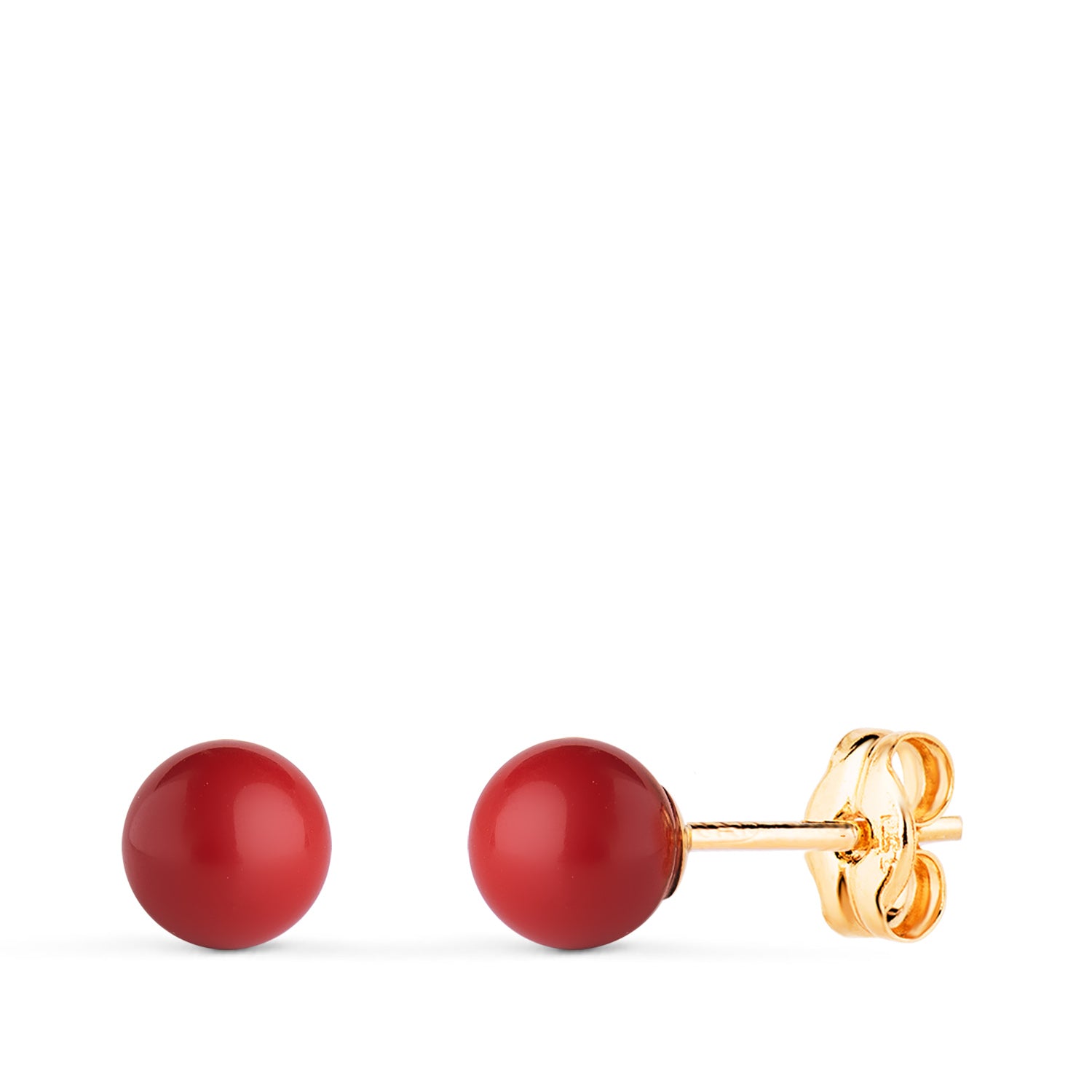 Boucles d'oreilles en Or Jaune 18K avec Corail et Coquillage Taille : 5 mm Fermoir Poussettes Papillon