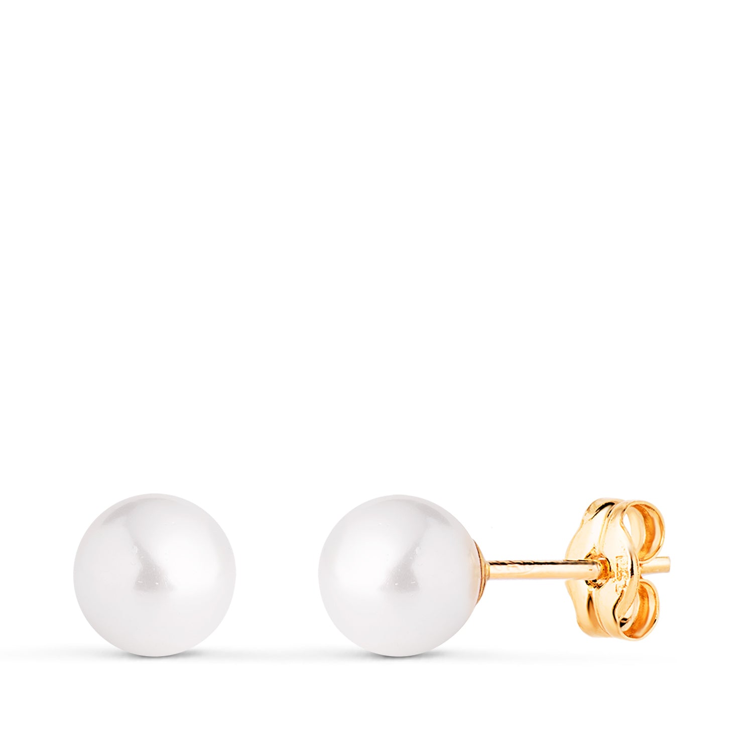Boucles d'oreilles Perles en Or Jaune 18K avec Coquillage Taille : 6 mm Fermoir Poussettes Papillon