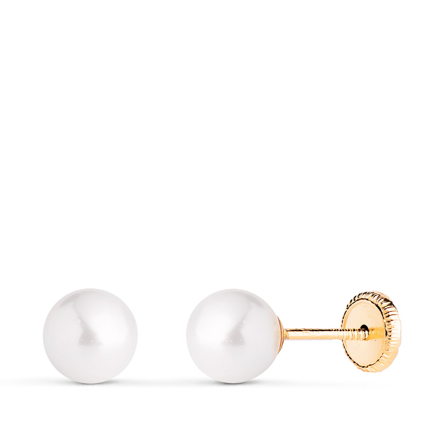 Boucles d'oreilles Perles en Or Jaune 18K avec Coquillage Taille : 6 mm Fermoir a Vis
