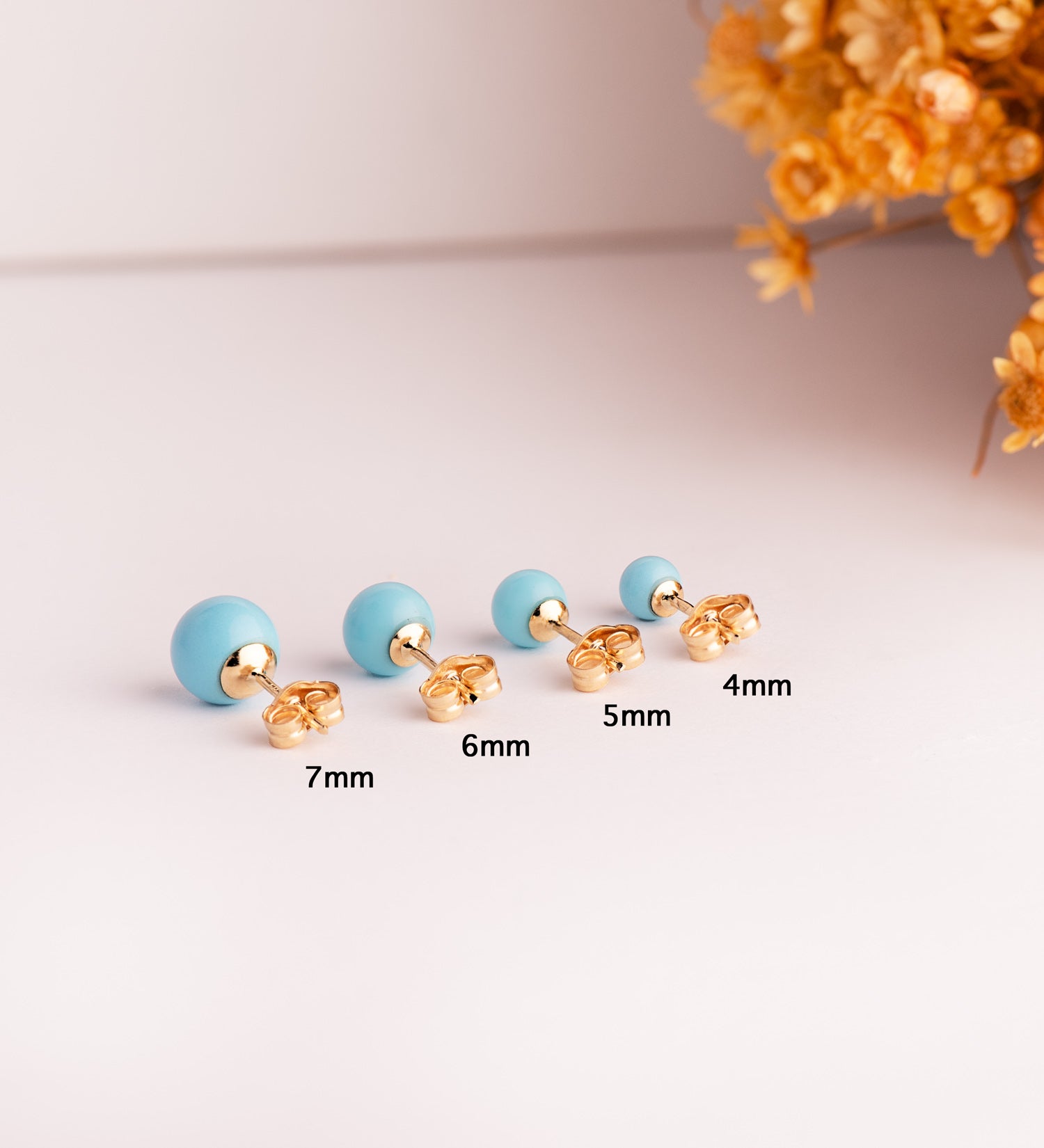 Boucles d'oreilles Turquoise 18K en Or Jaune 18K avec Coquillage Taille : 7 mm Fermoir Poussettes Papillon