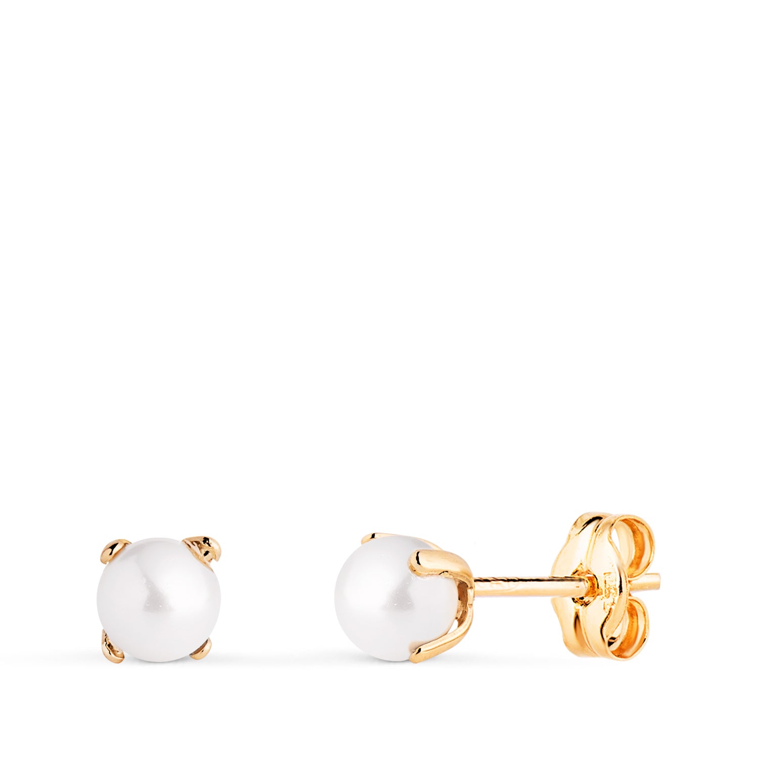 Boucles d'oreilles Perles en Or Jaune 18K avec 4 Griffes Taille : 4 mm Fermoir Poussettes Papillon