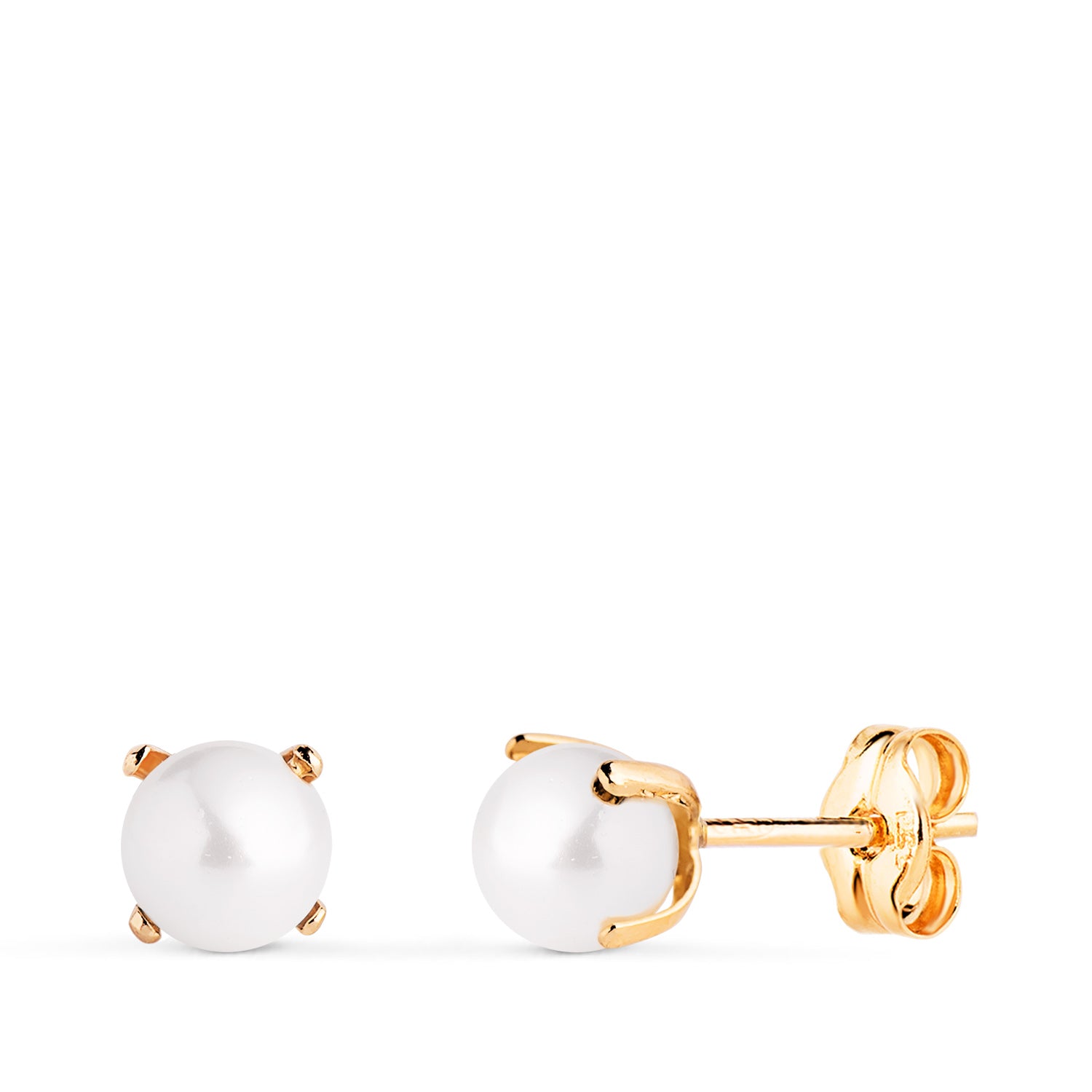 Boucles d'oreilles Perles en Or Jaune 18K avec 4 Griffes Taille : 5 mm Fermoir Poussettes Papillon