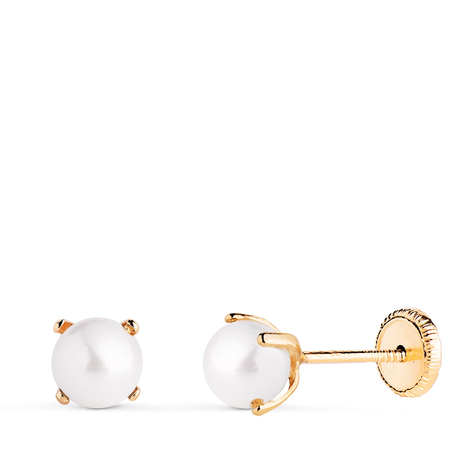 Boucles d'oreilles Perles en Or Jaune 18K avec 4 Griffes Taille : 5 mm Fermoir a Vis