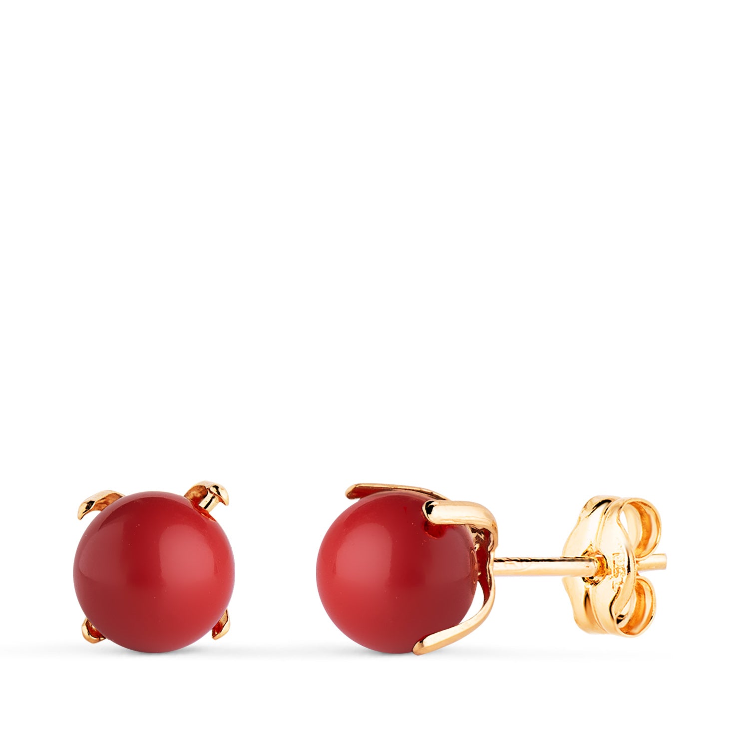 Boucles d'oreilles en Or Jaune 18K Corail avec 4 Griffes Taille : 6 mm Fermoir Poussettes Papillon