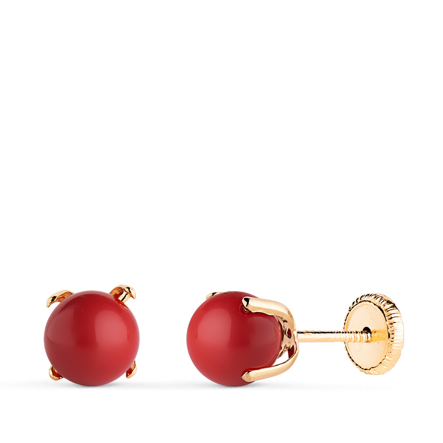 Pendientes de Coral de Oro Amarillo de 18K con 4 Puntas Tamaño: 6 mm Cierre de Rosca