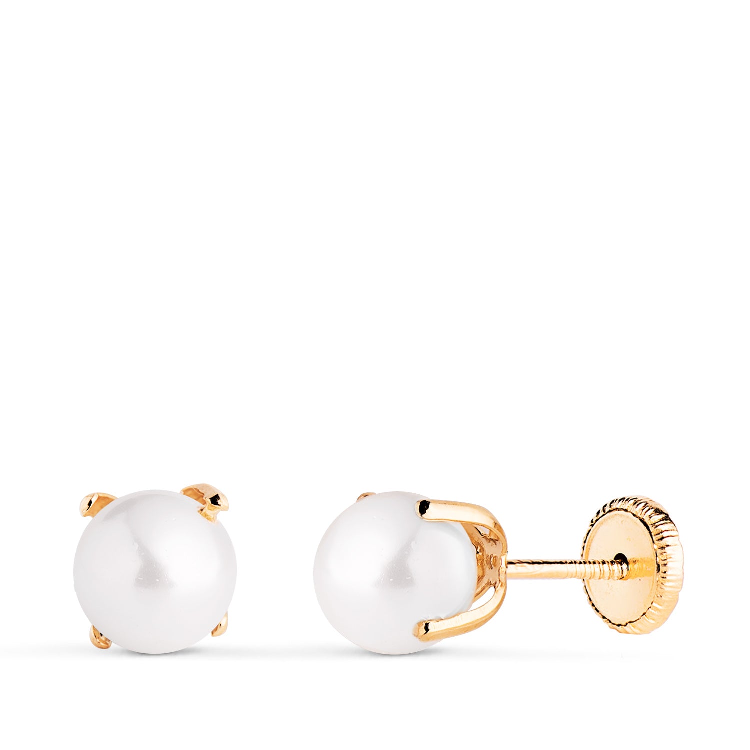 Boucles d'oreilles Or Jaune 18K Perle avec 4 Griffes Taille : 6 mm Fermoir a Vis