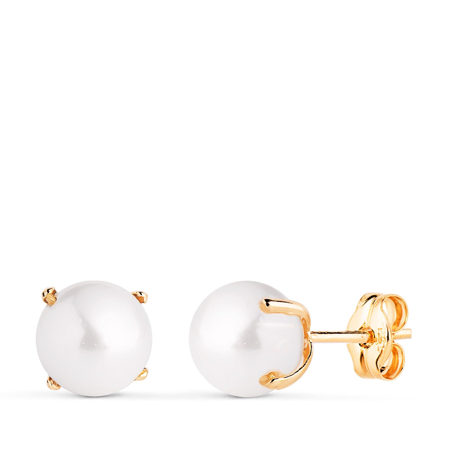 Boucles d'oreilles Perles en Or Jaune 18K avec 4 Griffes Taille : 7 mm Fermoir Poussettes Papillon
