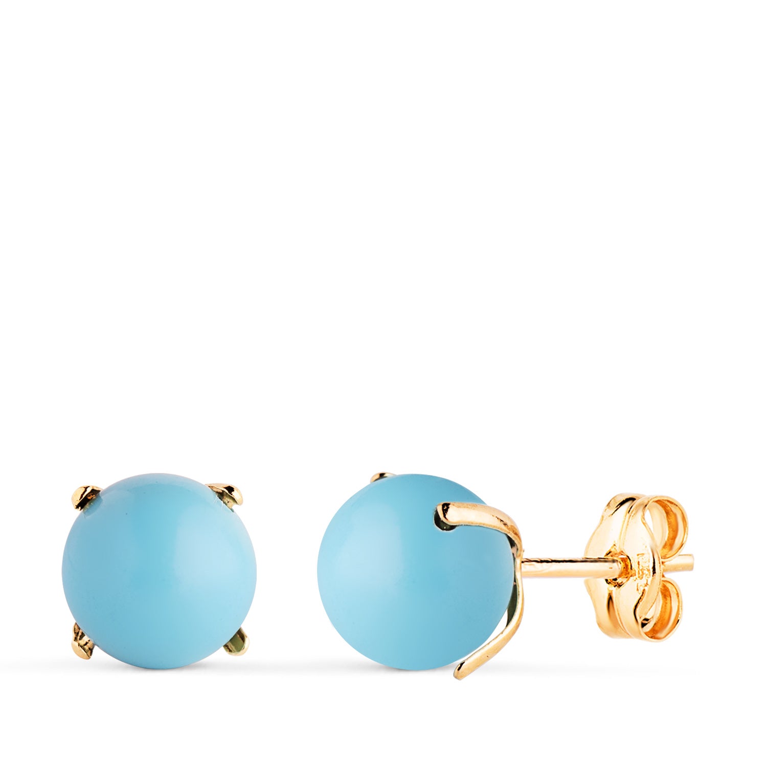 Boucles d'oreilles Turquoise en Or Jaune 18K avec 4 Griffes Taille : 7 mm Fermoir Poussettes Papillon