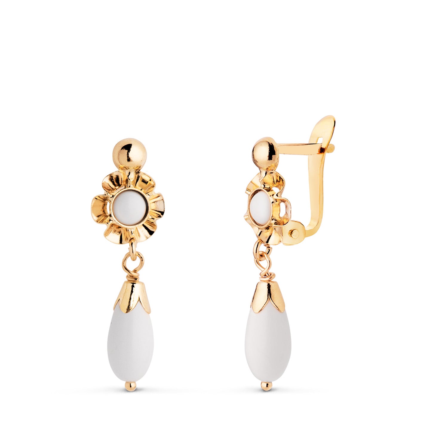 18K Yellow Gold Cuban Pearl Earrings Size: 22X7 mm Catalan Clasp