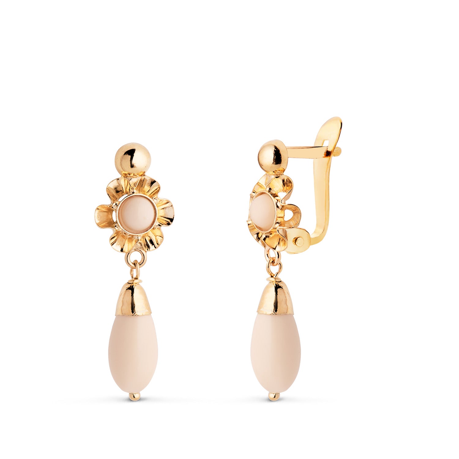 Boucles d'oreilles Or Jaune 18 Carats Cubain Ivoire Taille : 22X7 mm Fermoir Catalan