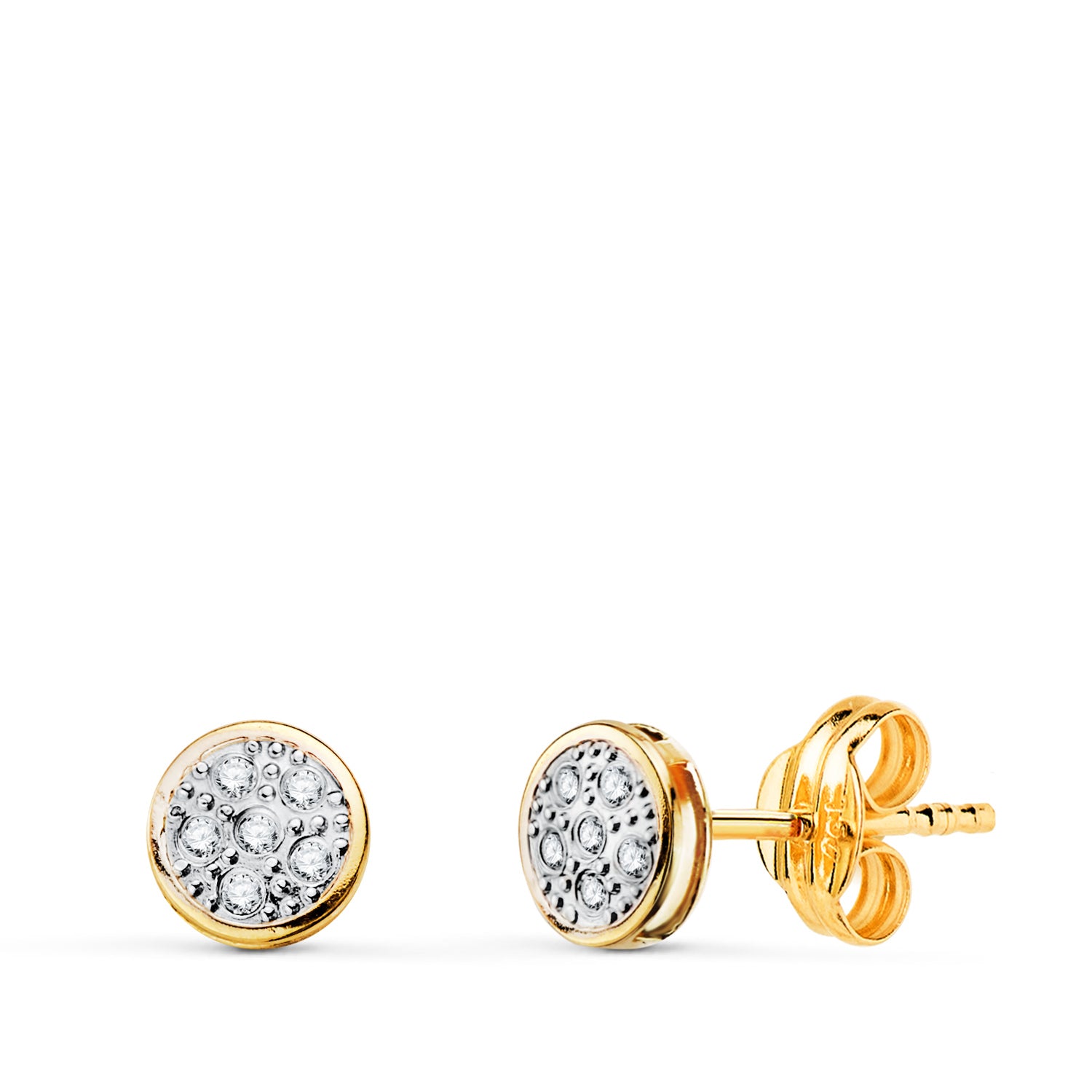 Boucles d'oreilles Rondes en Or Bicolore 18K avec Fermoir Poussette Papillon Zircone 5 mm