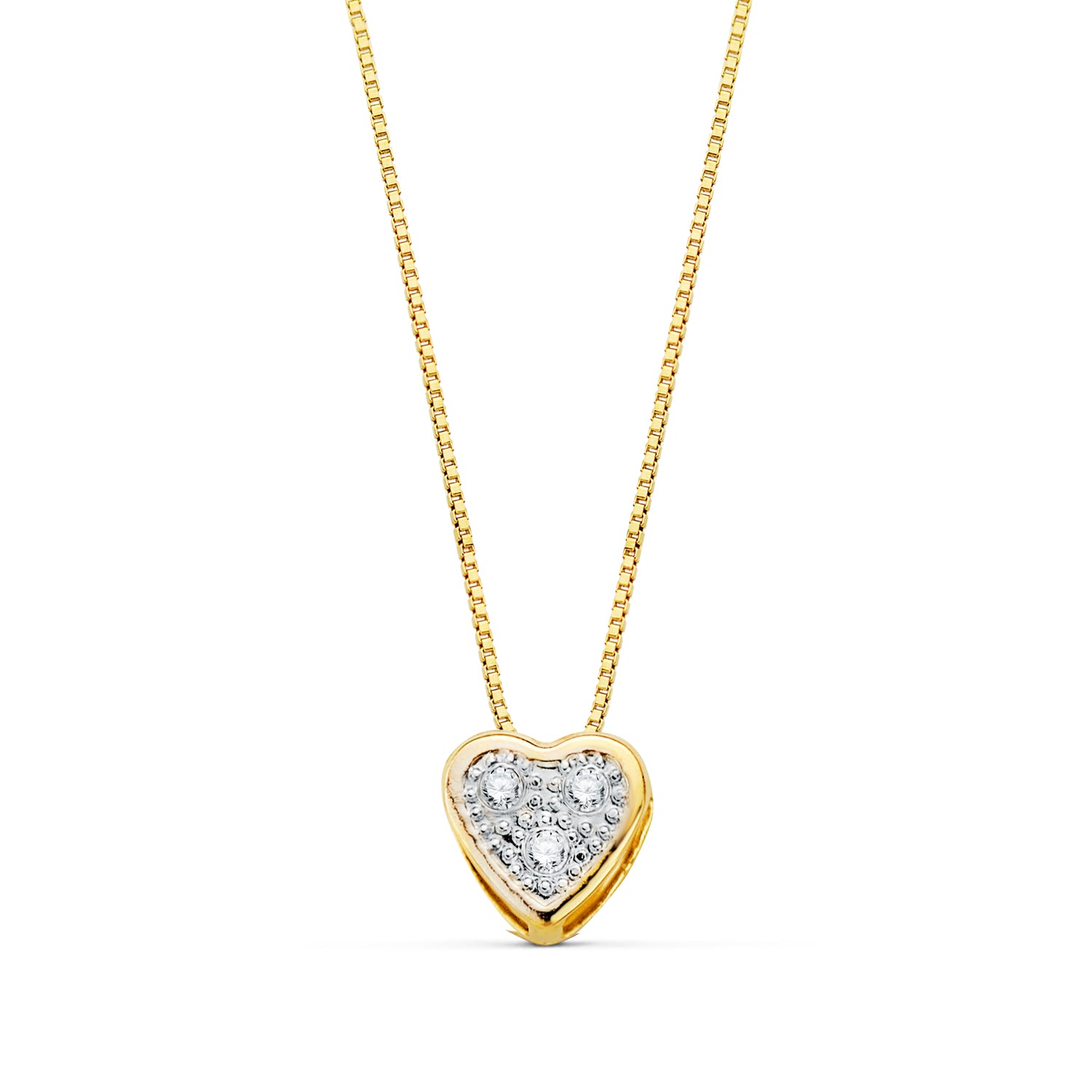 Colier inimă din aur bicolor de 18K cu lanț de zirconiu de 5 mm 42 cm
