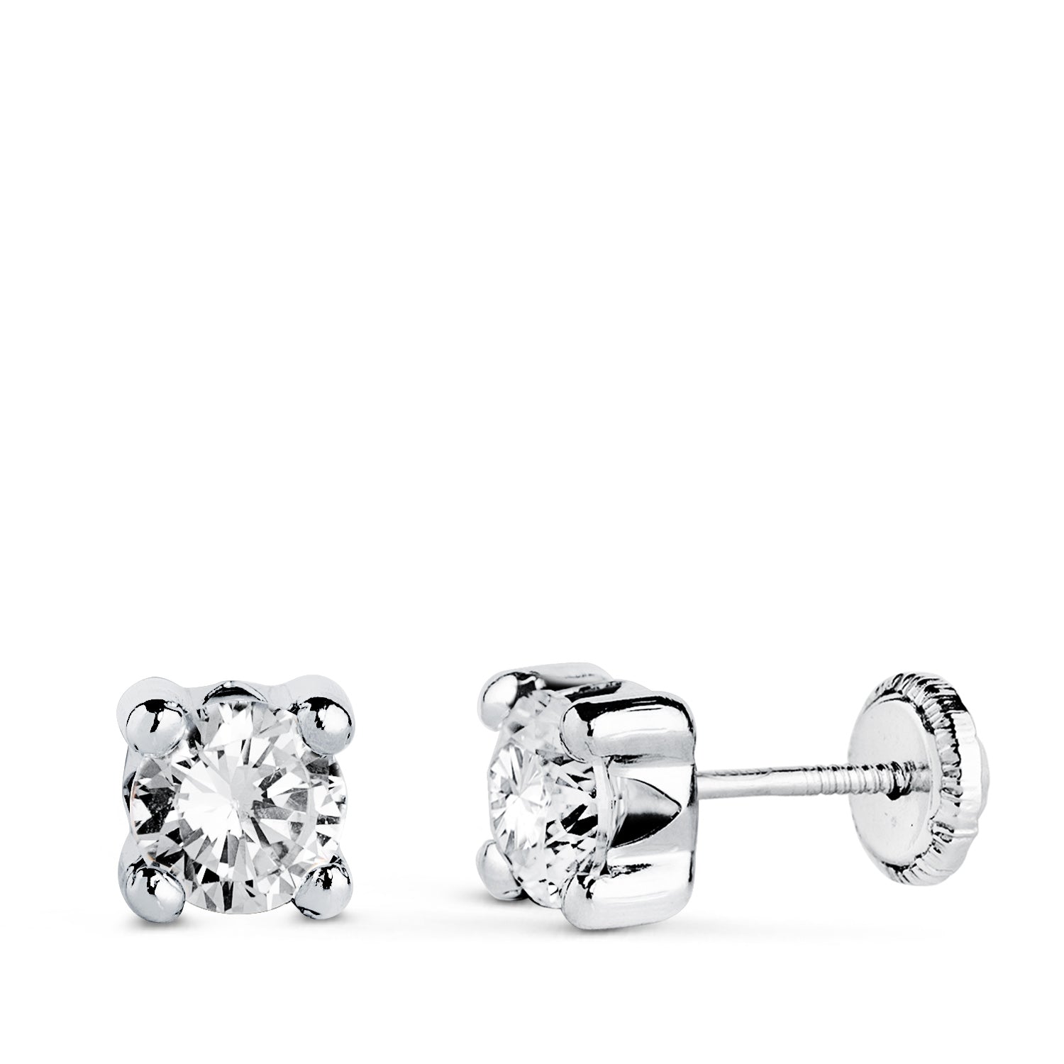 18K witgouden oorbellen van 5 mm met zirkonia en 4 tanden Breedte: 5,5 mm. Schroef sluiting