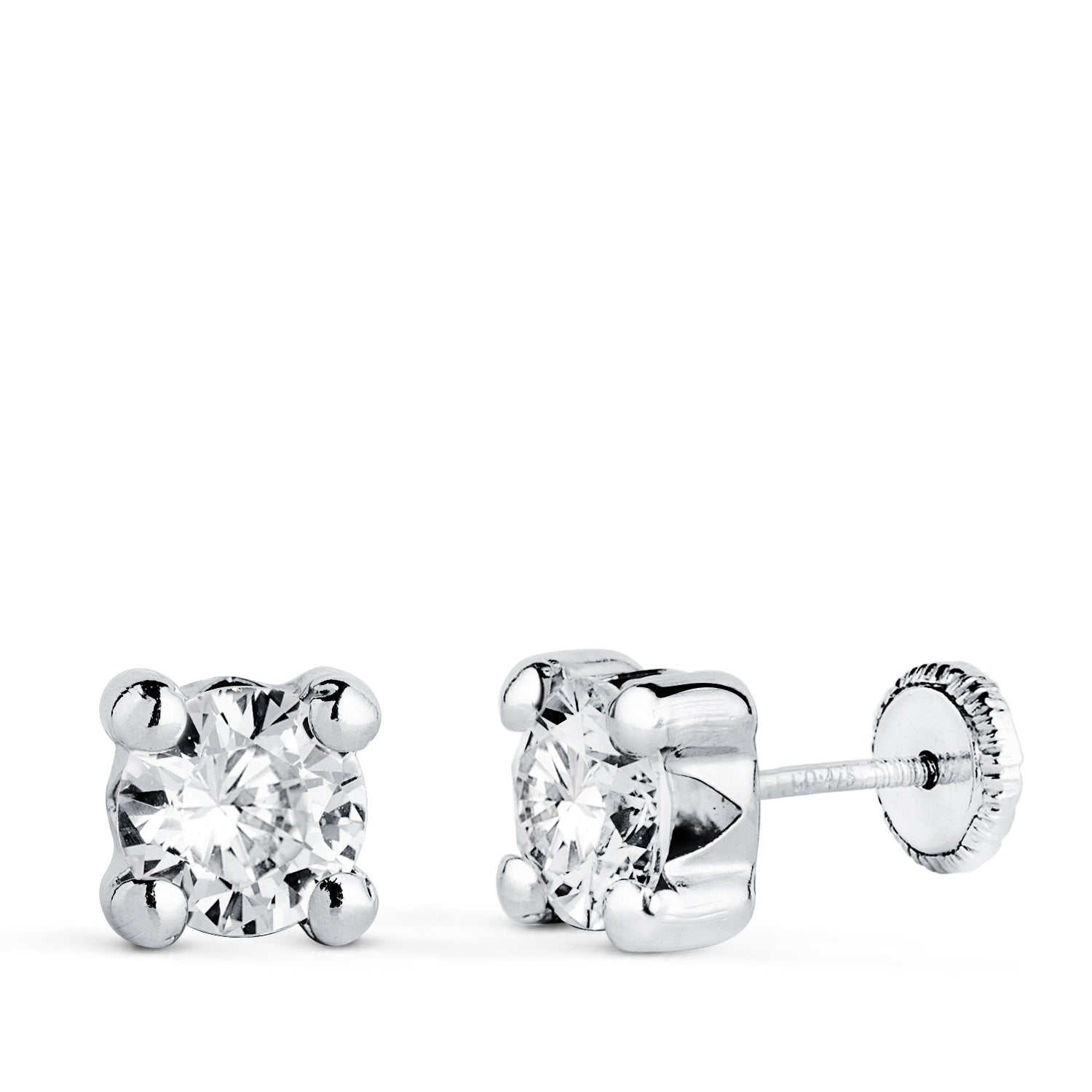 6MM Earrings with 4 Prongs 18K White Gold Width: 6.5 Mm. Butterfly Stroller Clasp