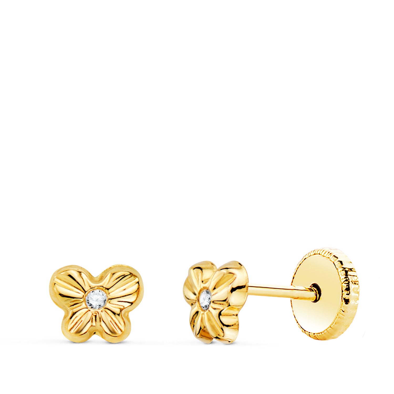 Boucles d'oreilles Papillon en Or Jaune 18K avec Zircone Fermoir à Vis 5,5 X 4 mm