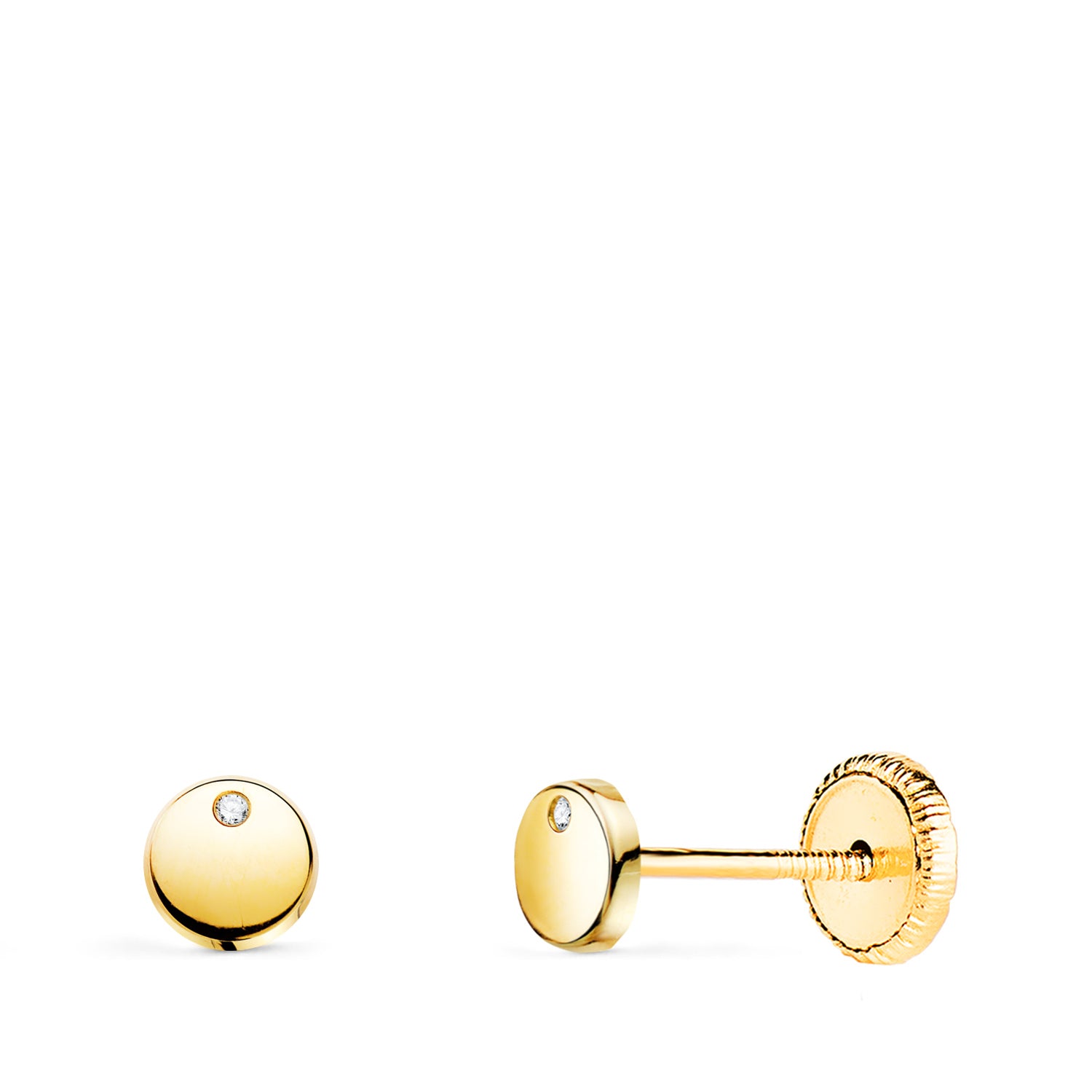 Boucles d'oreilles en Or Jaune 18 Carats avec Zircon Cubique 4.5 mm Fermoir a Vis