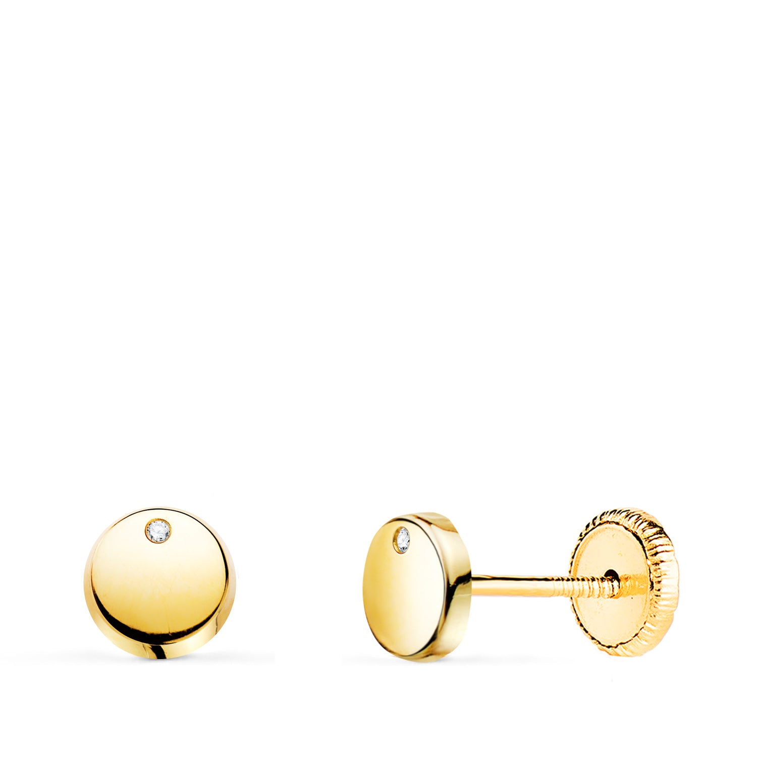 Boucles d'oreilles en Or Jaune 18 Carats avec Zircon Cubique 5.5 mm Fermoir a Vis