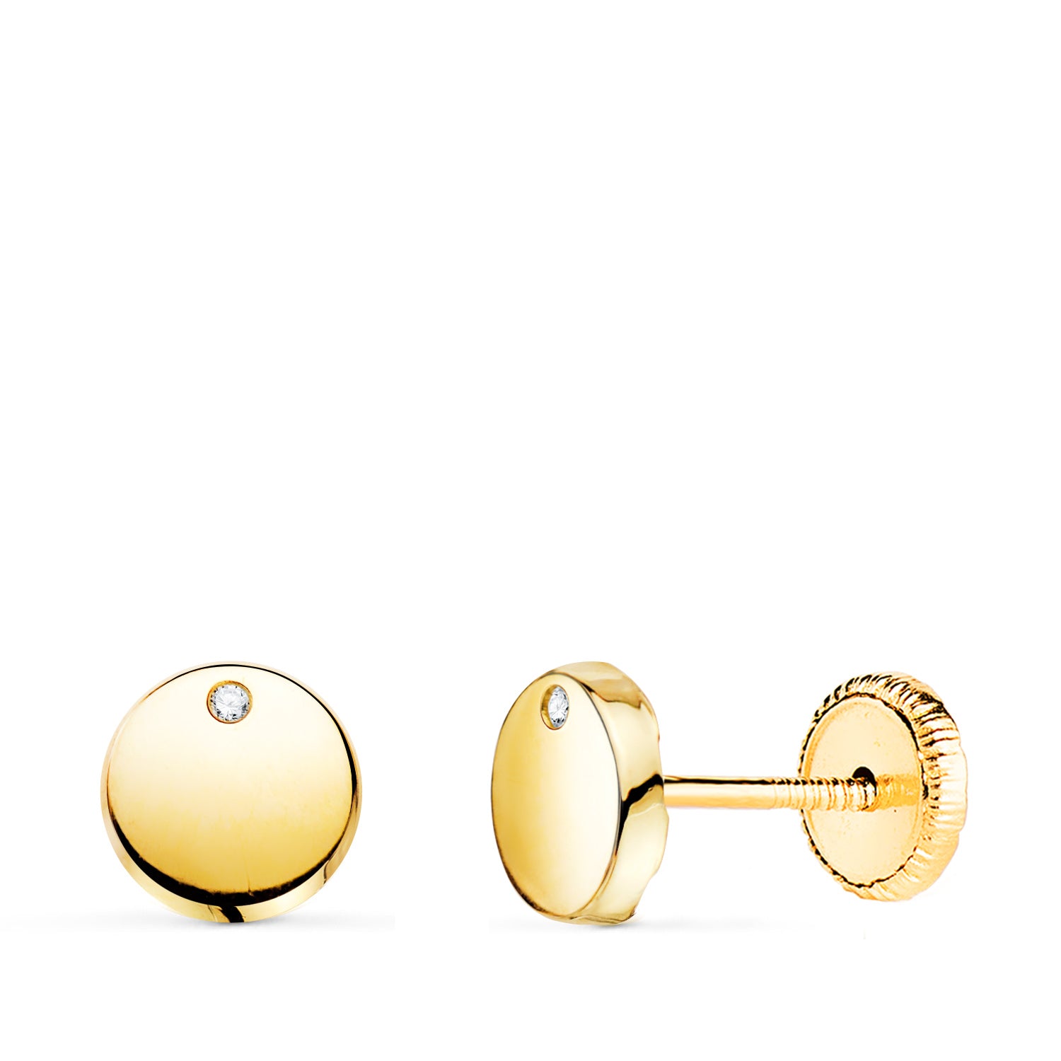 Pendientes de Oro Amarillo de 18 Quilates con Cierre de Rosca de Circón de 6,5 mm