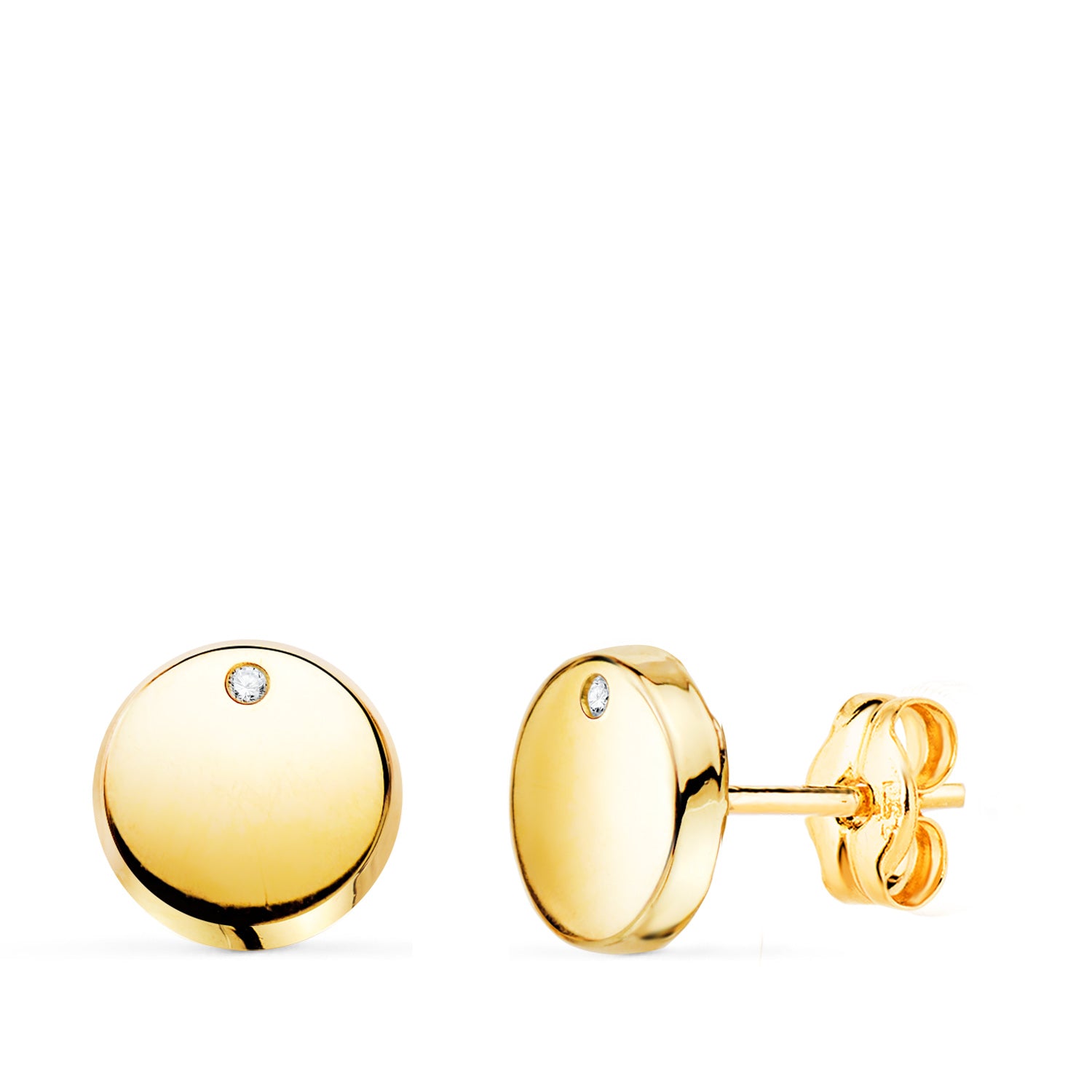 Boucles d'oreilles en Or Jaune 18K avec Zirconia 7,8 mm Fermoir Poussettes Papillon