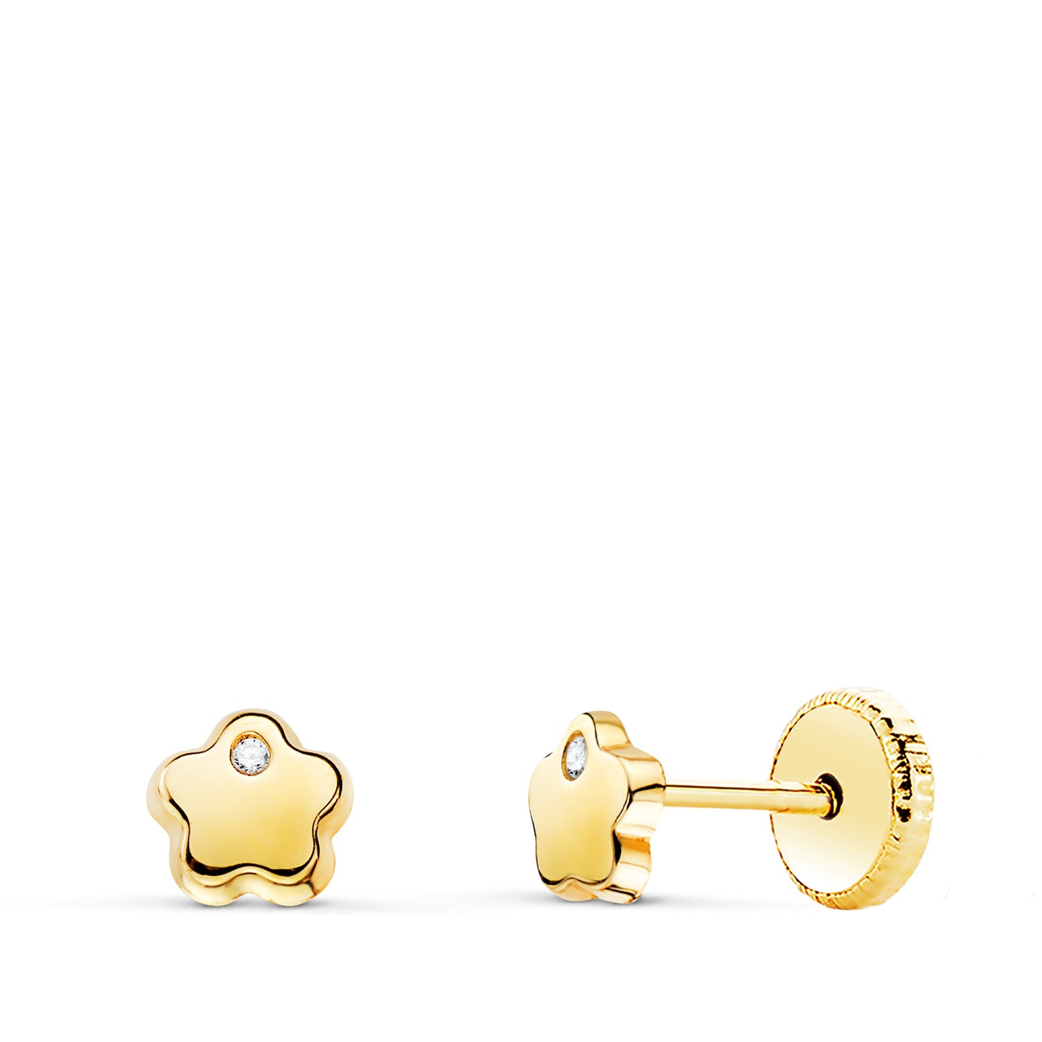 Boucles d'oreilles Fleur en Or Jaune 18K avec Zircone Brillantes Fermoir à Vis 5X5 mm