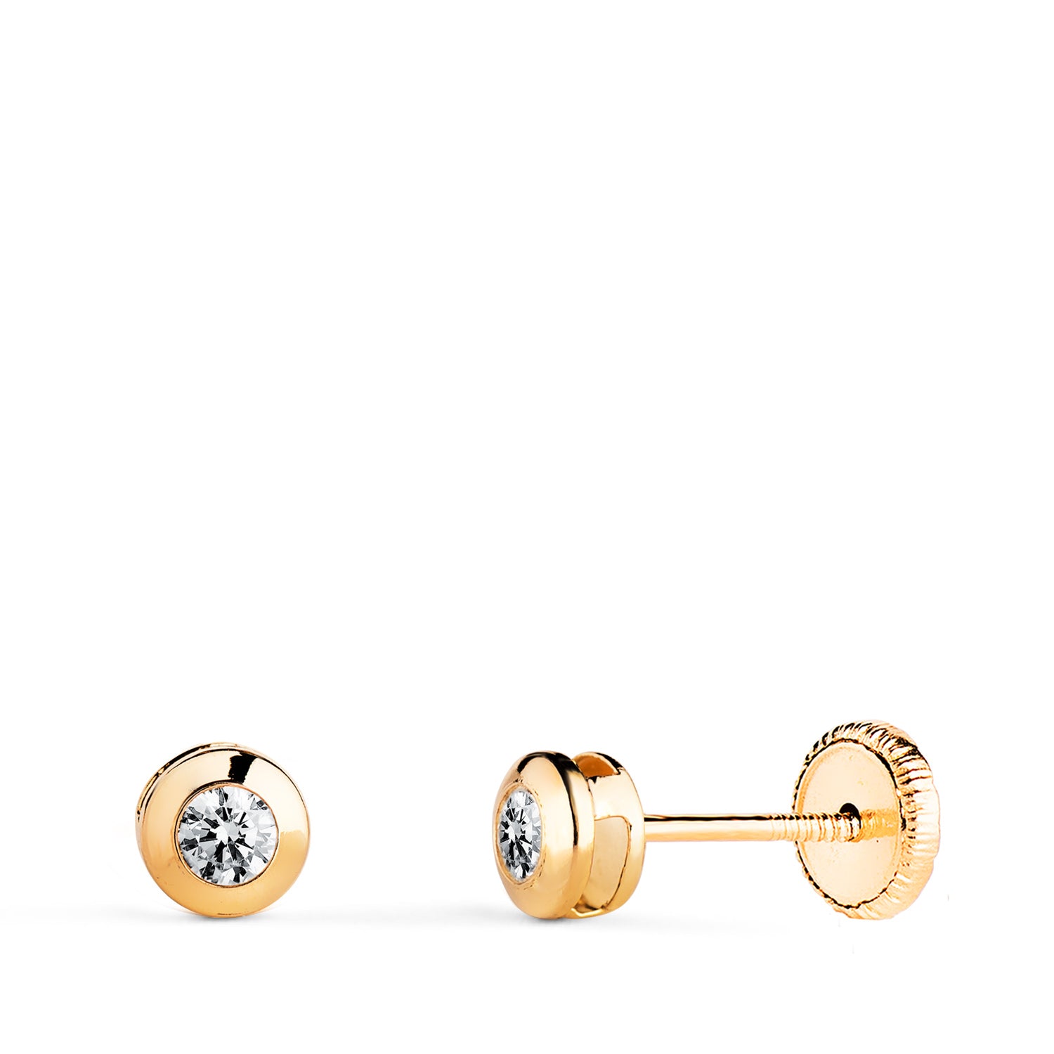 Pendientes Galerie Chaton de Oro Amarillo de 18K con Circonitas Medida: 4 mm Cierre de Rosca