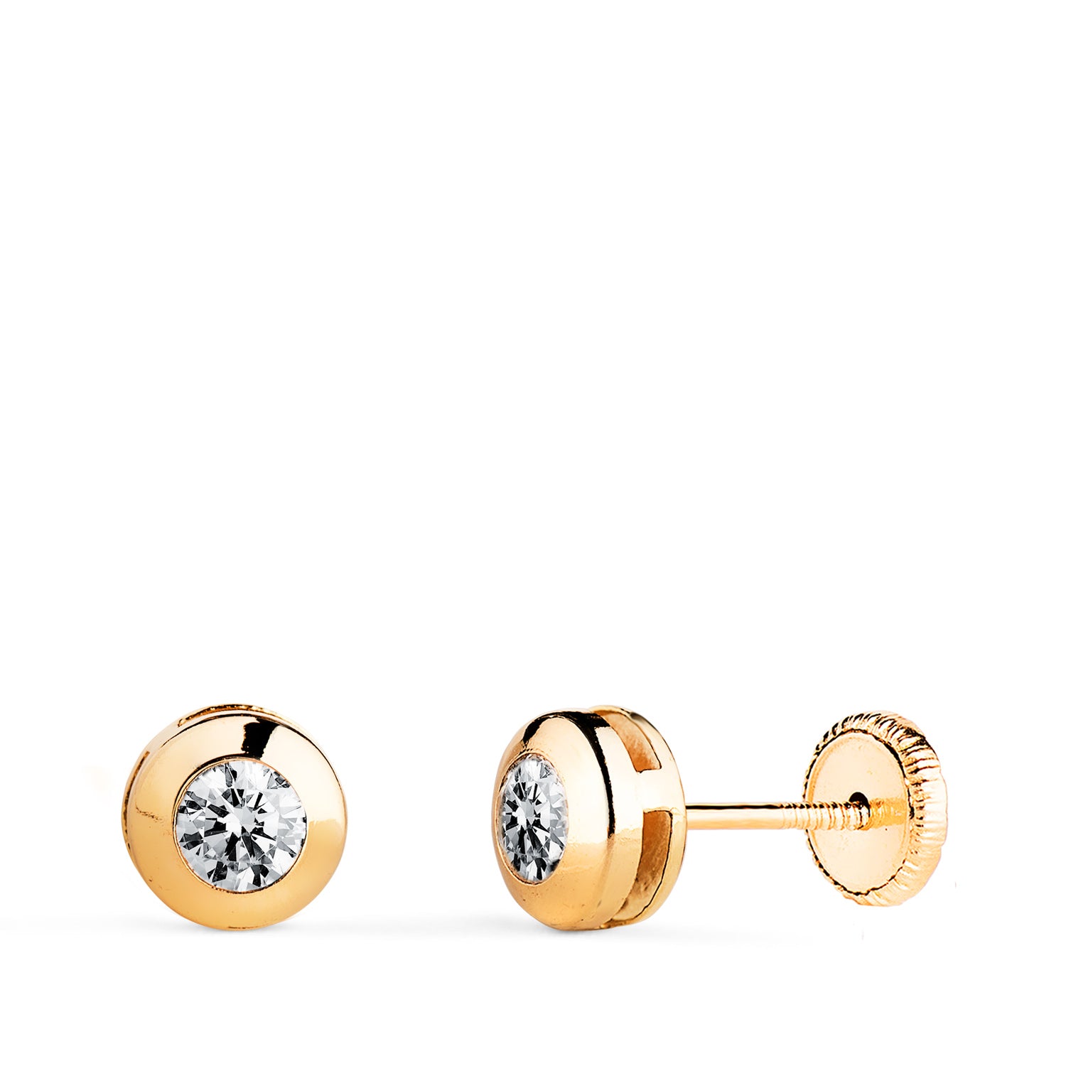 Pendientes Galerie Chaton de Oro Amarillo de 18K con Circonitas Tamaño: 6 mm Cierre de Rosca