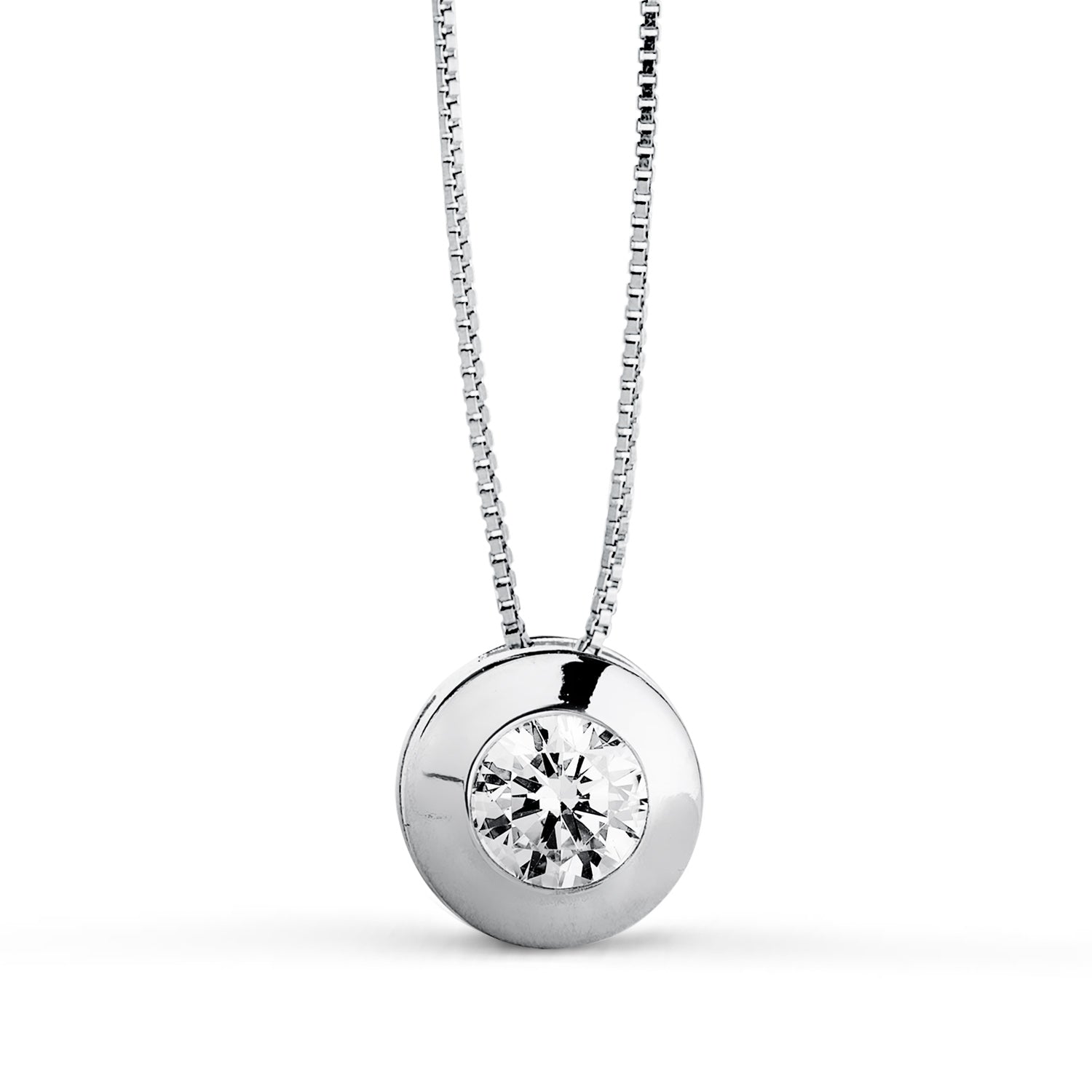 Collier Or Blanc 18K avec Chaton et Zircone Largeur : 7 mm Chaîne 42CM