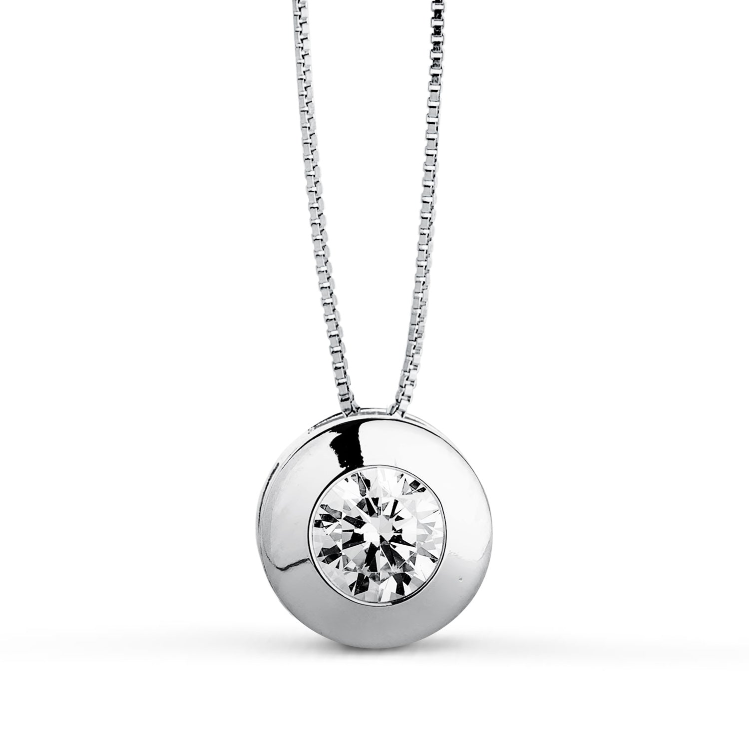 Collier Or Blanc 18K avec Chaton et Zircone Largeur : 8,5 mm Chaîne 42CM