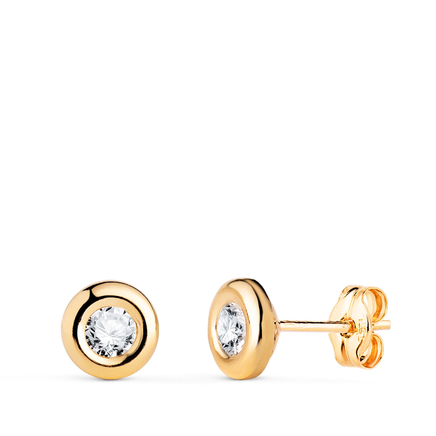 Boucles d'oreilles en Or Jaune 18K Chaton avec Zircon Taille : 5,5MM Fermoir Poussettes Papillon