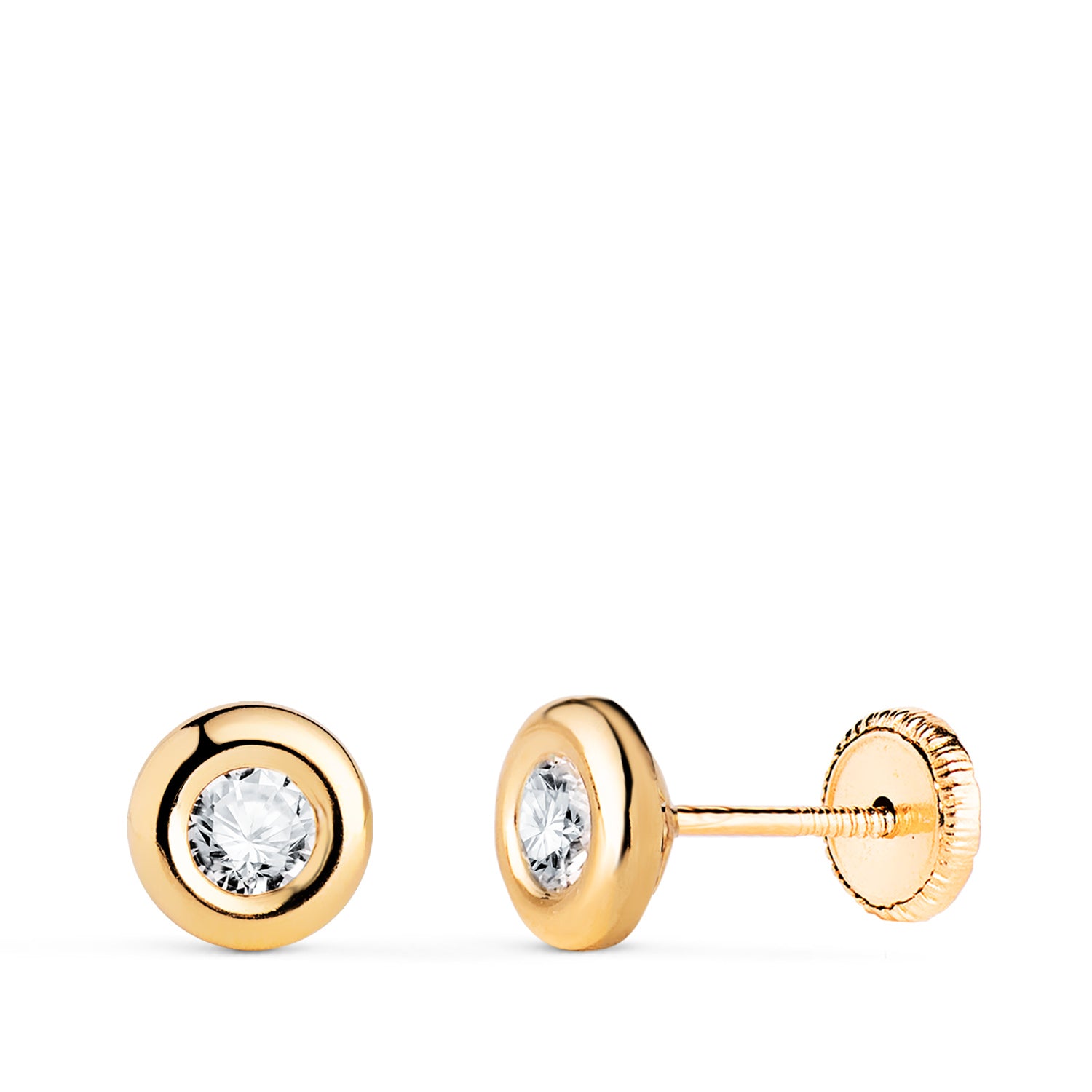 Boucles d'oreilles en Or Jaune 18K Chaton avec Zircon Taille : 5,5MM Fermoir a Vis