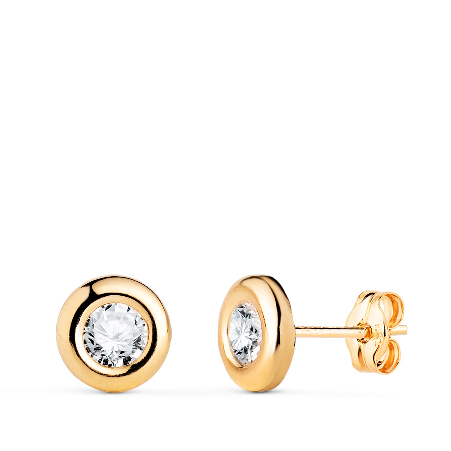 Boucles d'oreilles en Or Jaune 18K Chaton avec Zircon Taille : 7MM Fermoir Poussettes Papillon