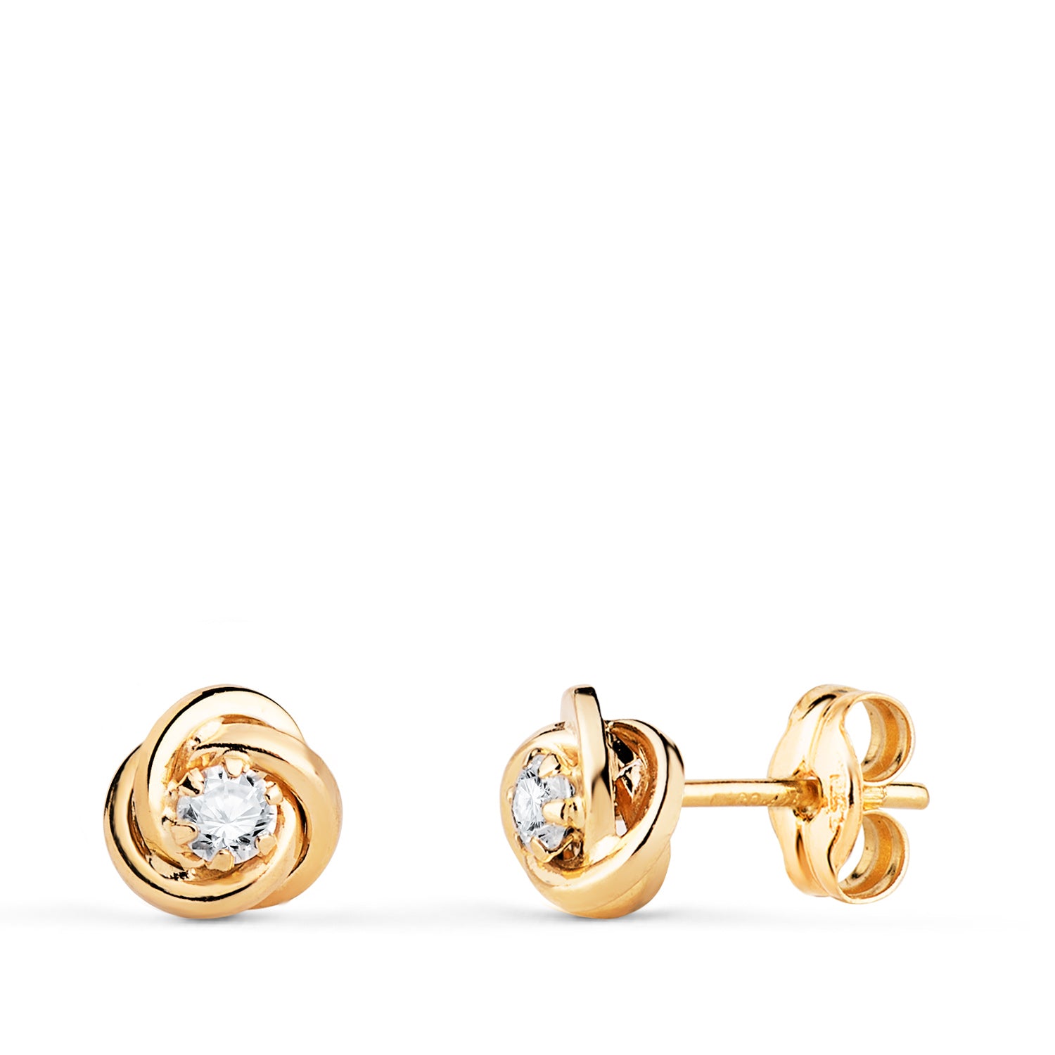 Boucles d'oreilles Or Jaune 18K Noeud avec Zircon Taille : 6X6 mm Fermoir Poussettes Papillon