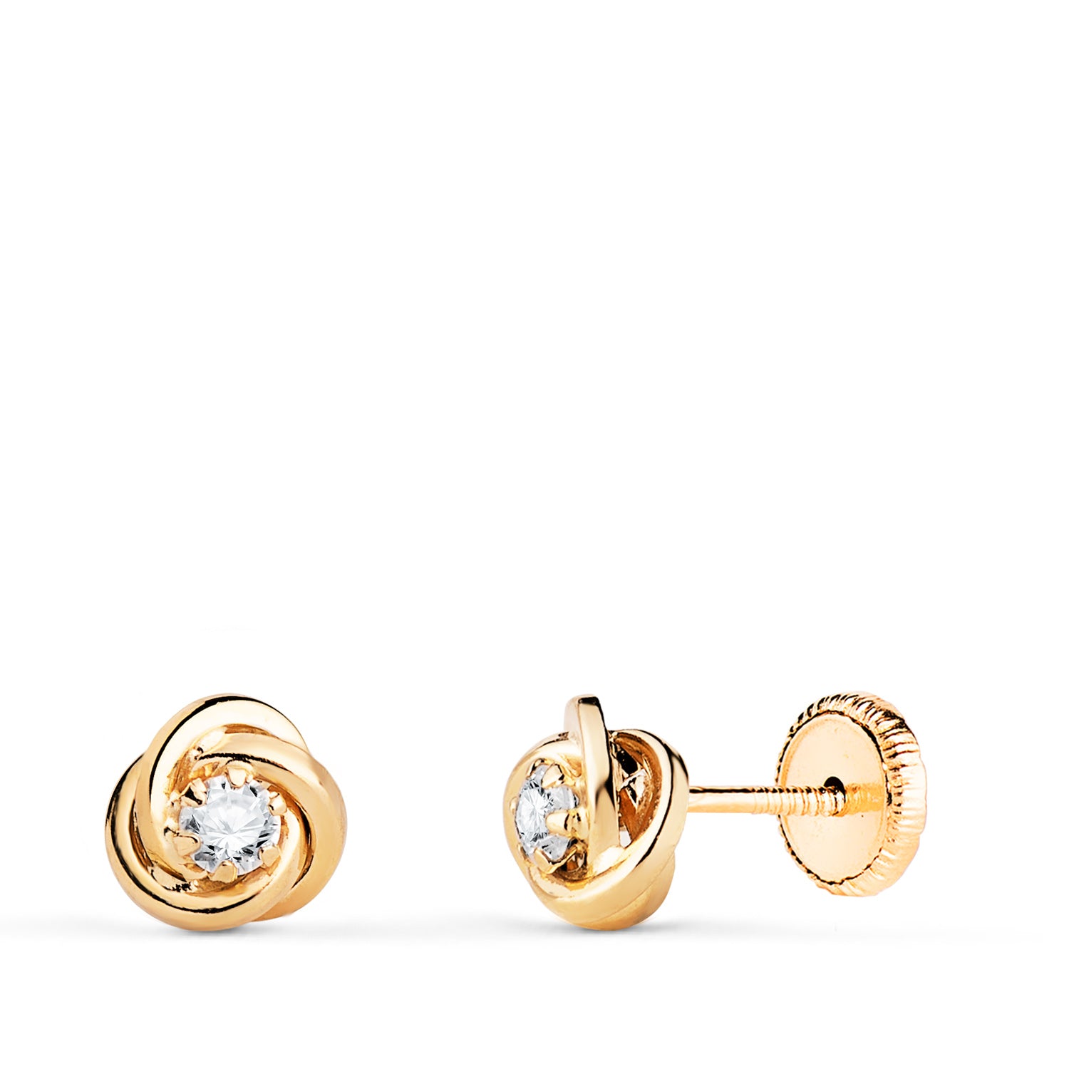 Boucles d'oreilles Or Jaune 18K Noeud avec Zircon Taille : 6X6 mm Fermoir a Vis