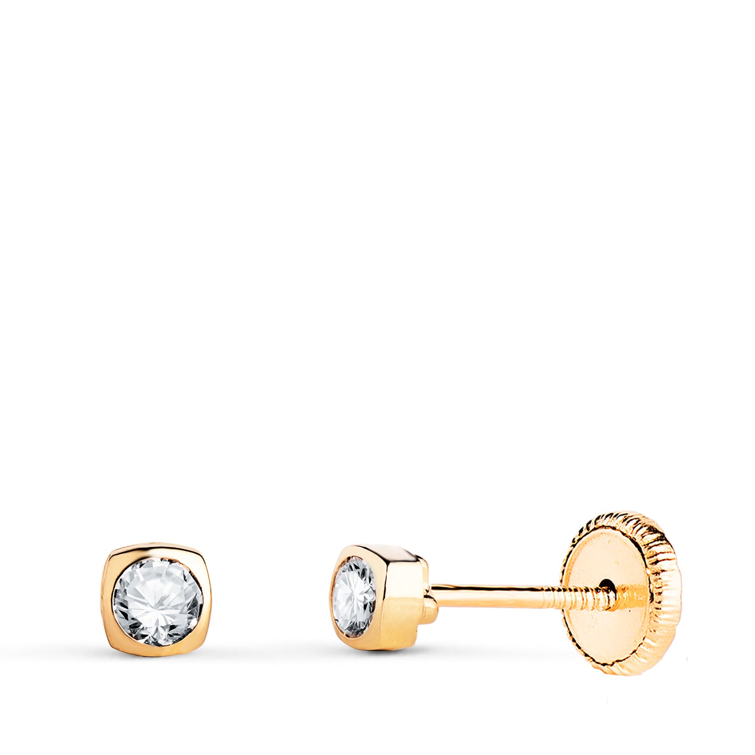 Square Earrings in 18K Yellow Gold with Zircon Size: 3X3MM Screw Clasp