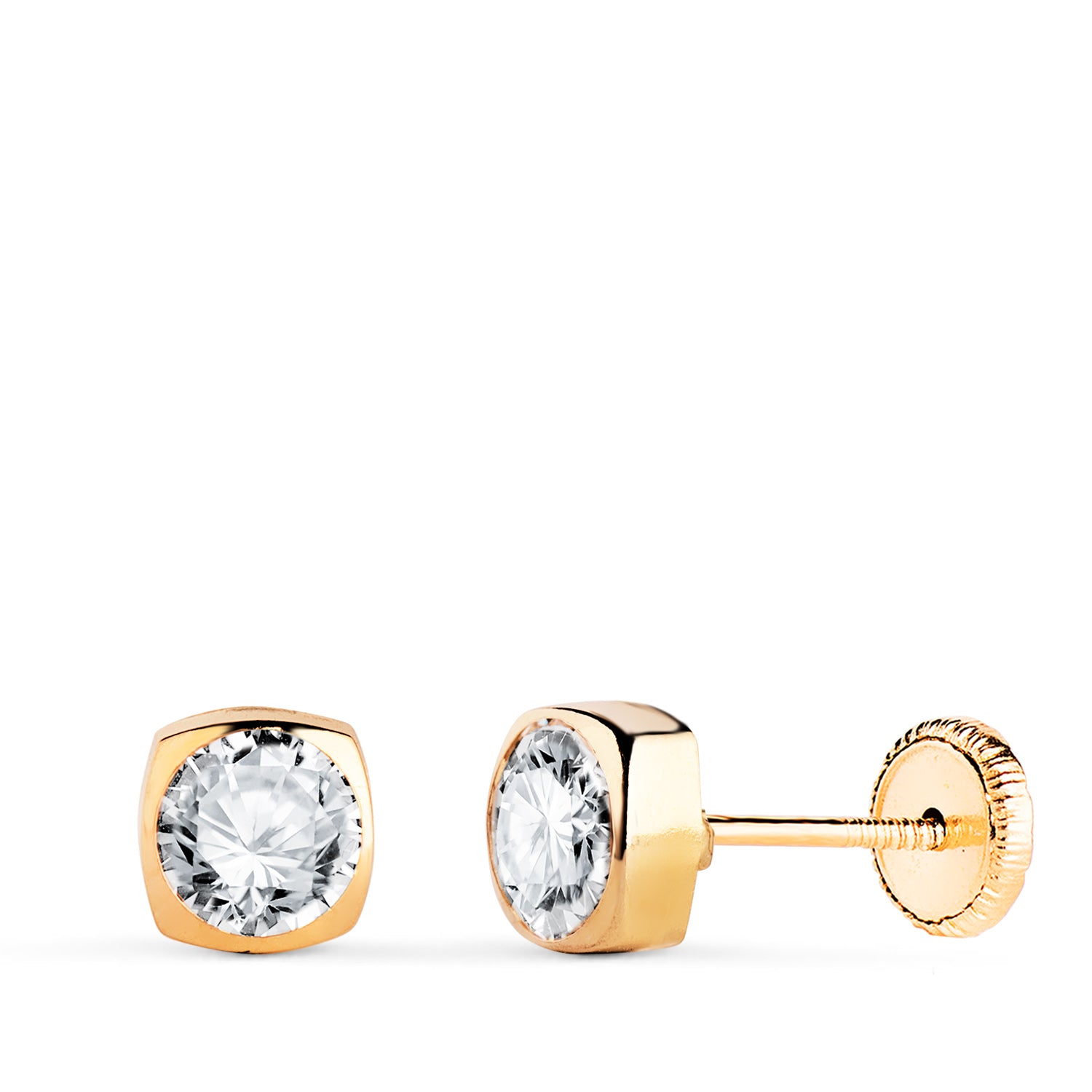 Square Earrings in 18K Yellow Gold with Zircon Size: 5X5MM Screw Clasp