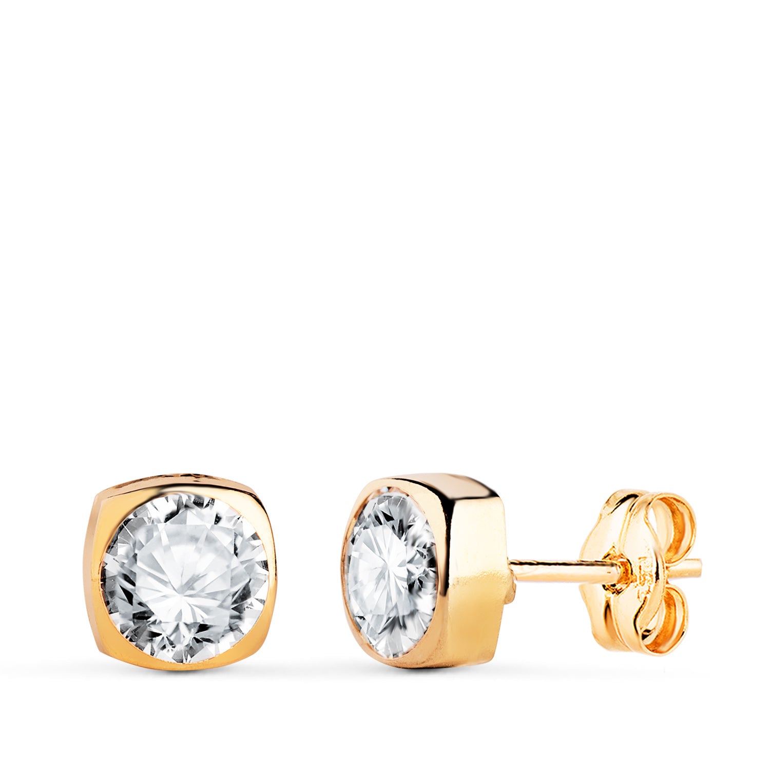Firkantede øreringe i 18K gul guld med zirkon Størrelse: 6X6MM Butterfly Push lås