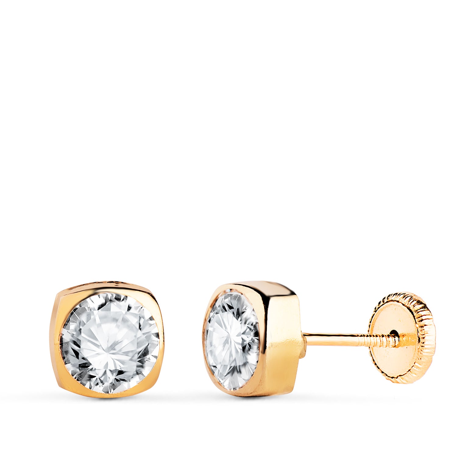 Square Earrings in 18K Yellow Gold with Zircon Size: 6X6MM Screw Clasp