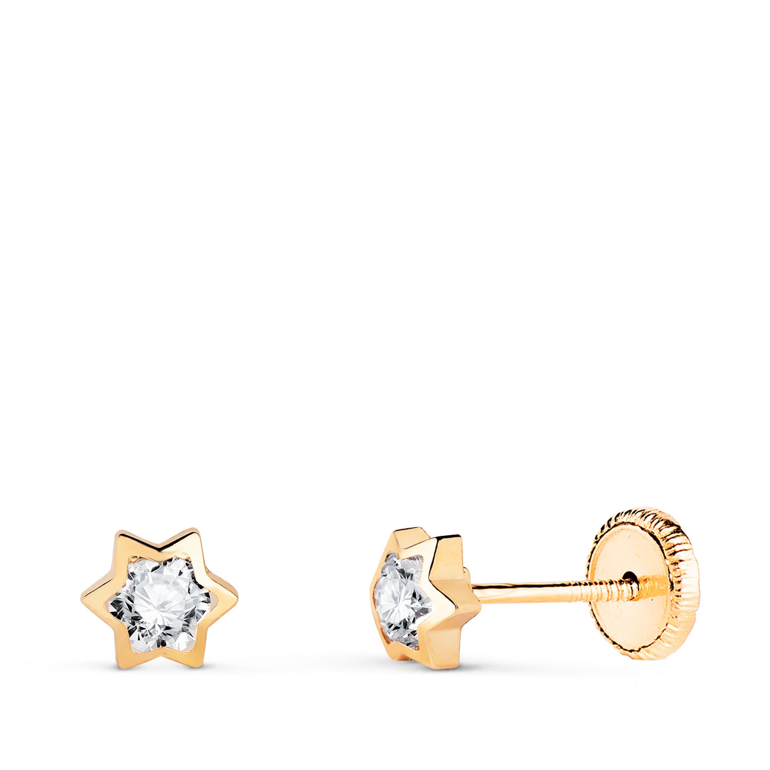 Boucles d'oreilles en Or Jaune 18K Étoile avec Zircon Cubique Taille : 4.5 X 4 mm Fermoir a Vis