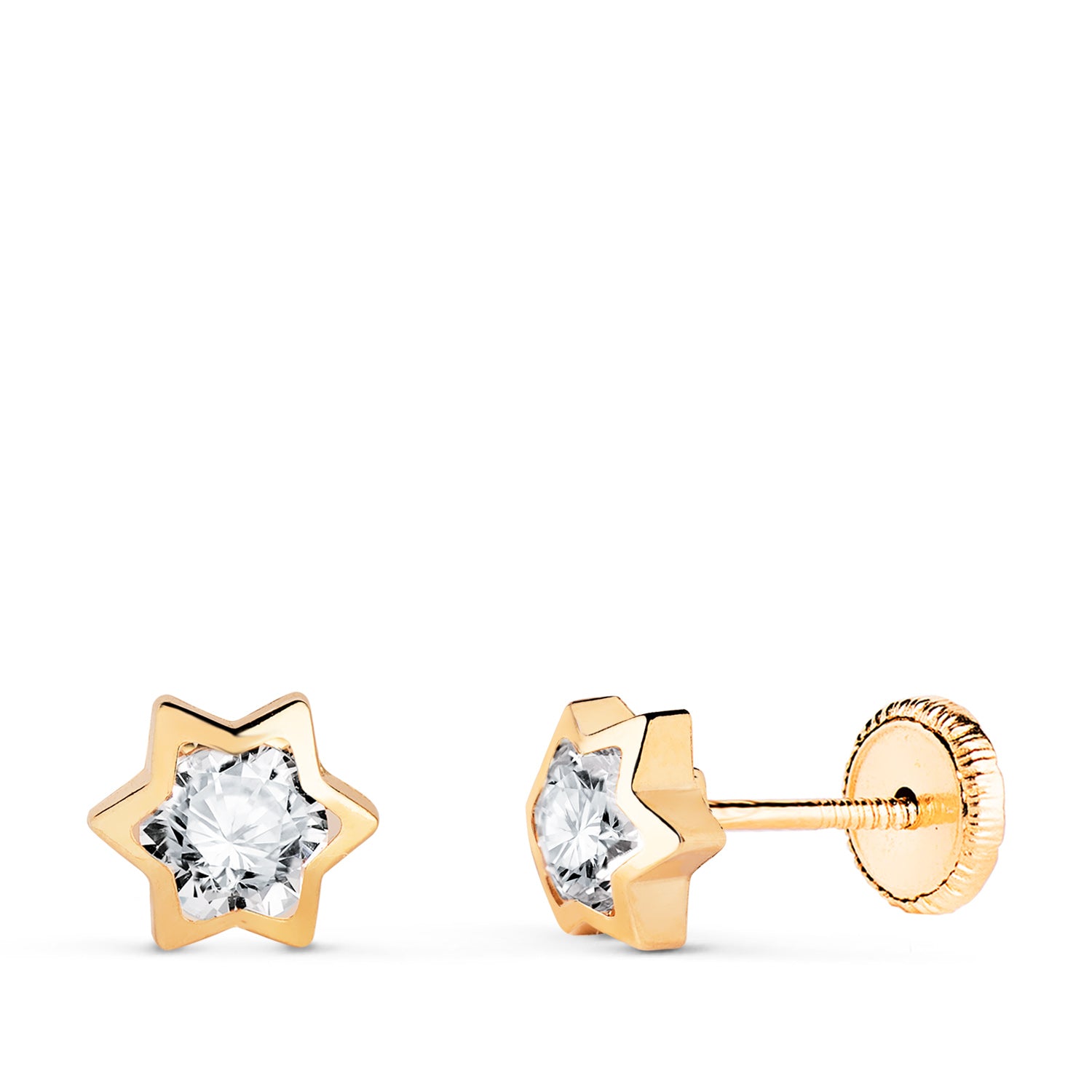 Boucles d'oreilles en Or Jaune 18K Étoile avec Zirconia Taille : 6X5.5 mm Fermoir a Vis