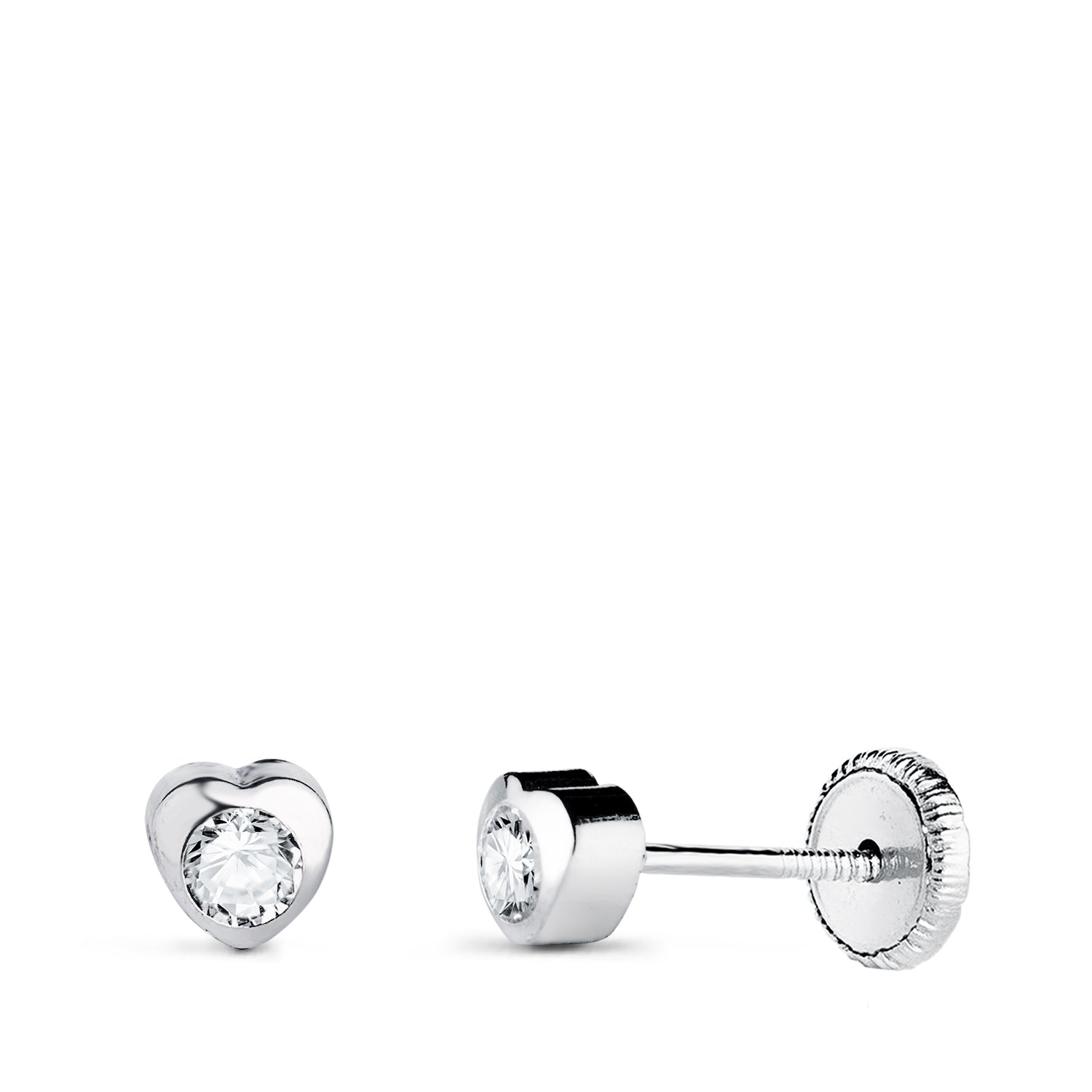 Boucles d'oreilles en Or Blanc 18K avec C?ur et Zircon Taille : 4 X 4 mm Fermoir a Vis