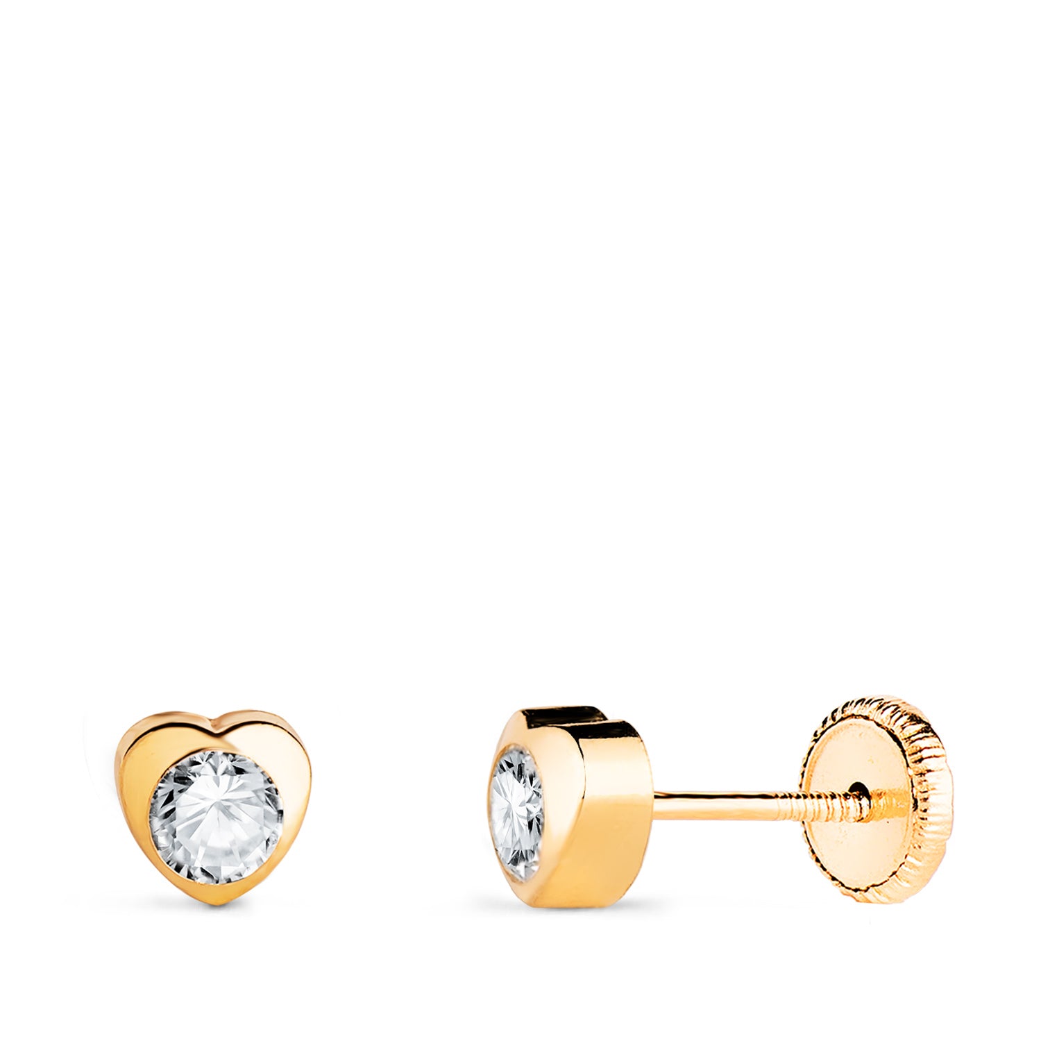 Boucles d'oreilles en Or Jaune 18K avec C?ur et Zircon Taille : 5 X 5 mm Fermoir a Vis