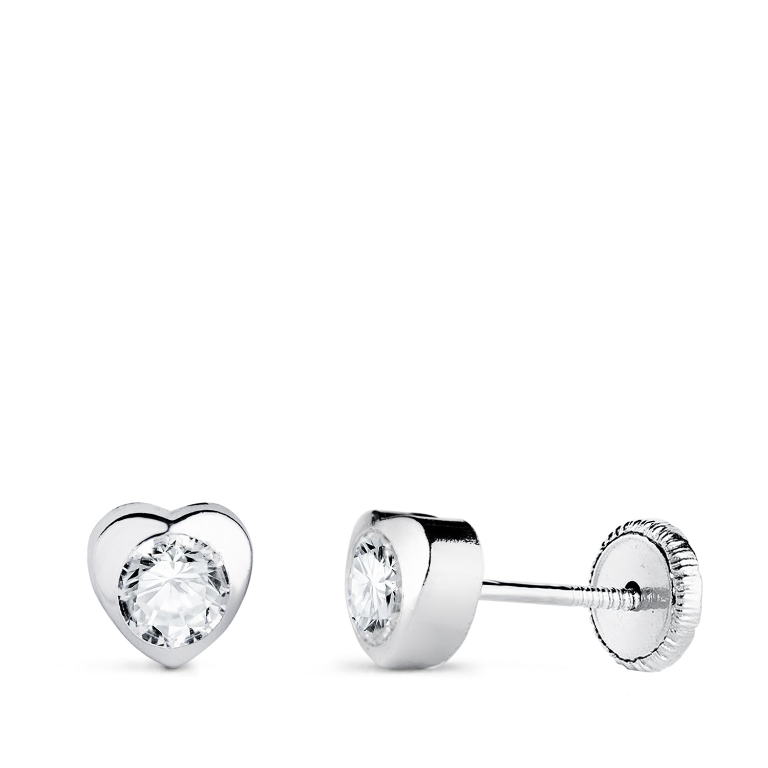 Boucles d'oreilles en Or Blanc 18K avec C?ur et Zircon Taille : 5 X 5 mm Fermoir a Vis