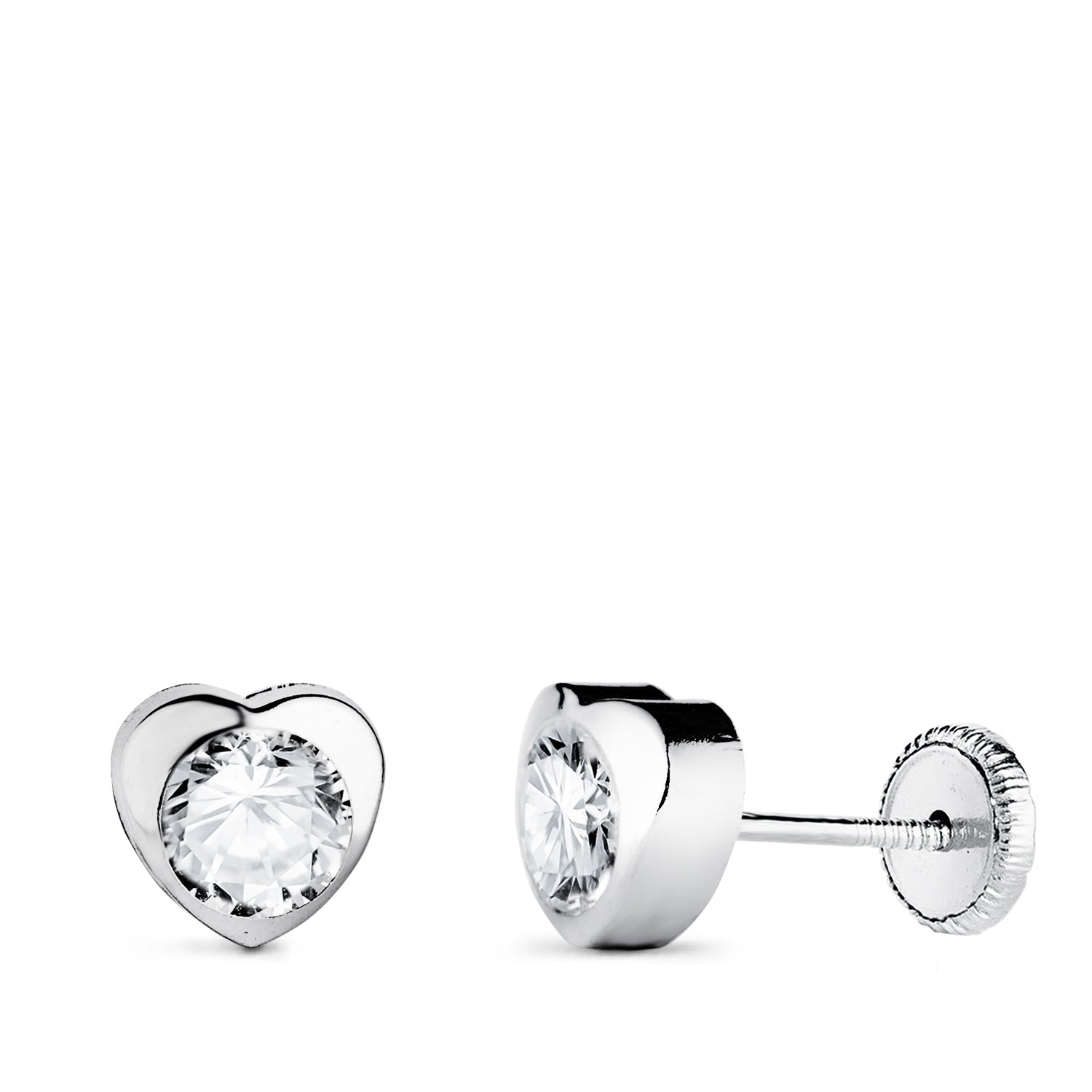 Boucles d'oreilles en Or Blanc 18K avec C?ur et Zircon Taille : 6 X 6 mm Fermoir a Vis