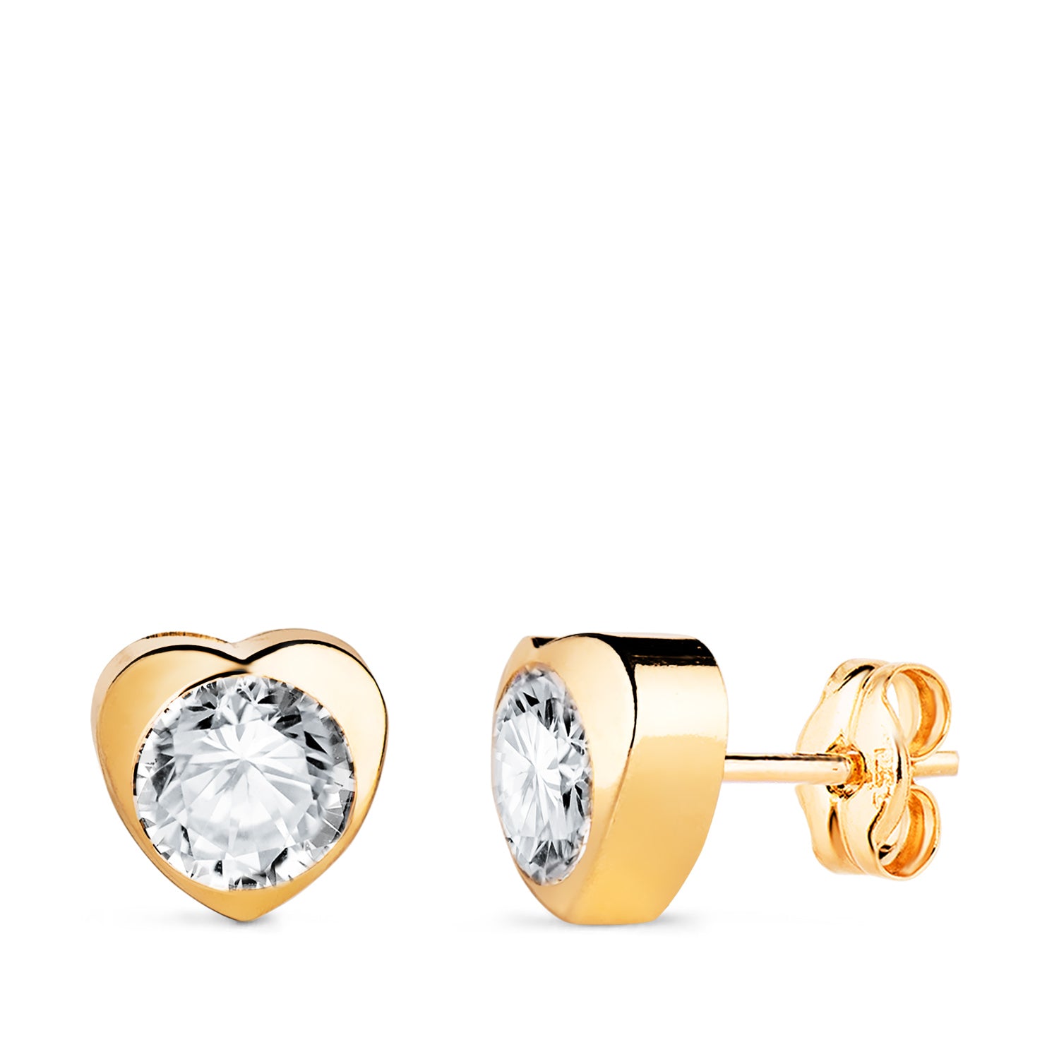 Boucles d'oreilles en Or Jaune 18K avec C?ur et Zircon Taille : 7,5 X 7,5 mm Fermoir Poussettes Papillon